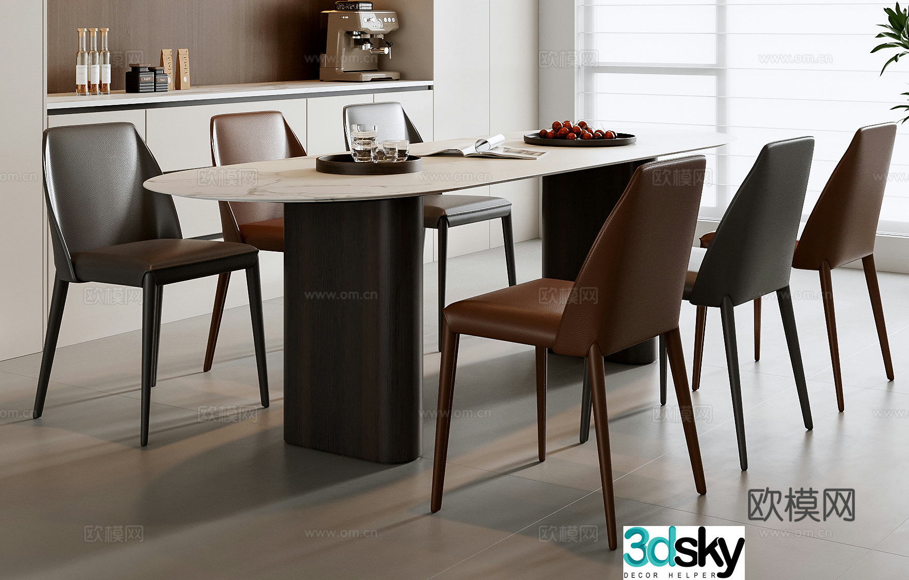 Modern dining table and chair combination 3D model