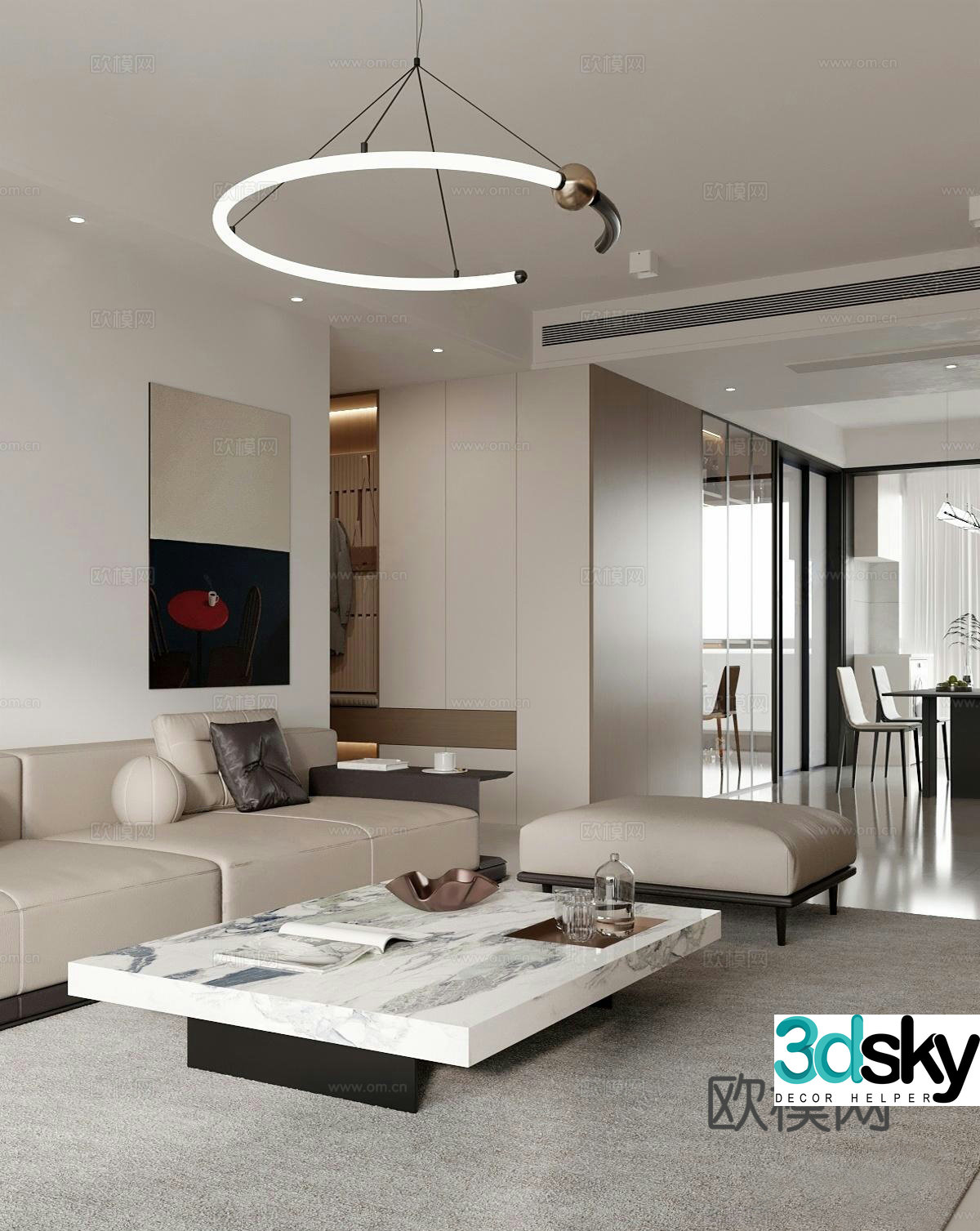 Modern simple home living room_living and dining room_modern_entrance TV wall_simple living and dining room 3D model