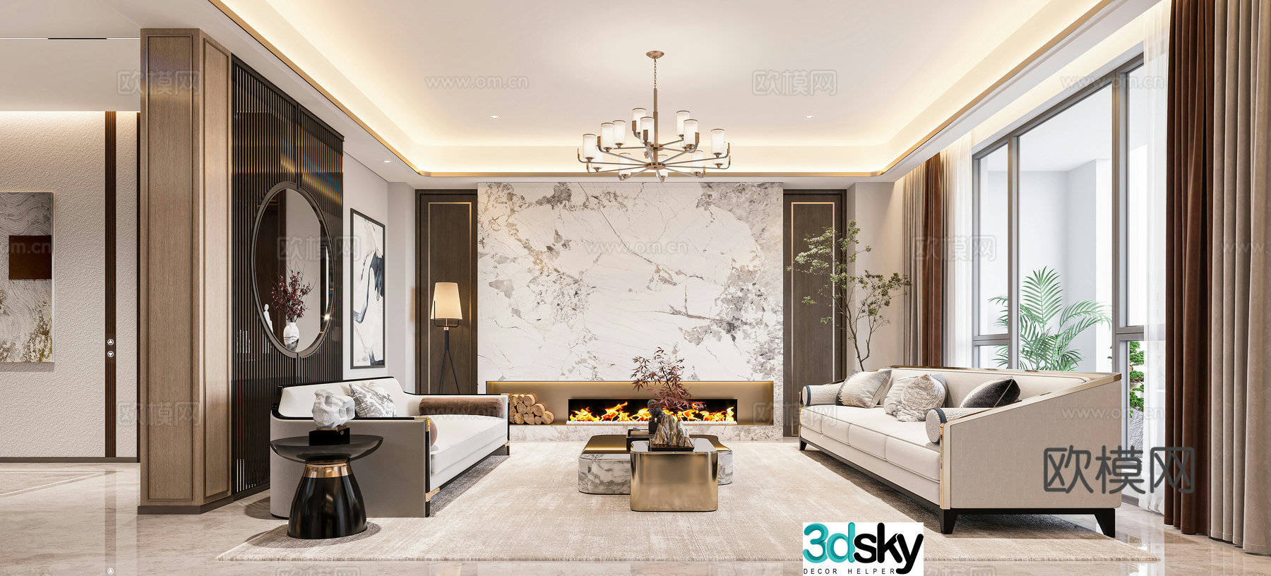 New Chinese style living and dining room 3D model