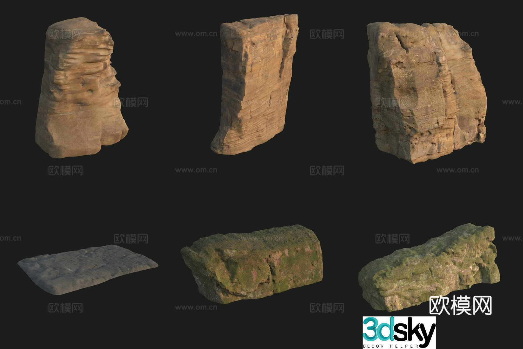 Cliff moss stone rock boulder 3d model