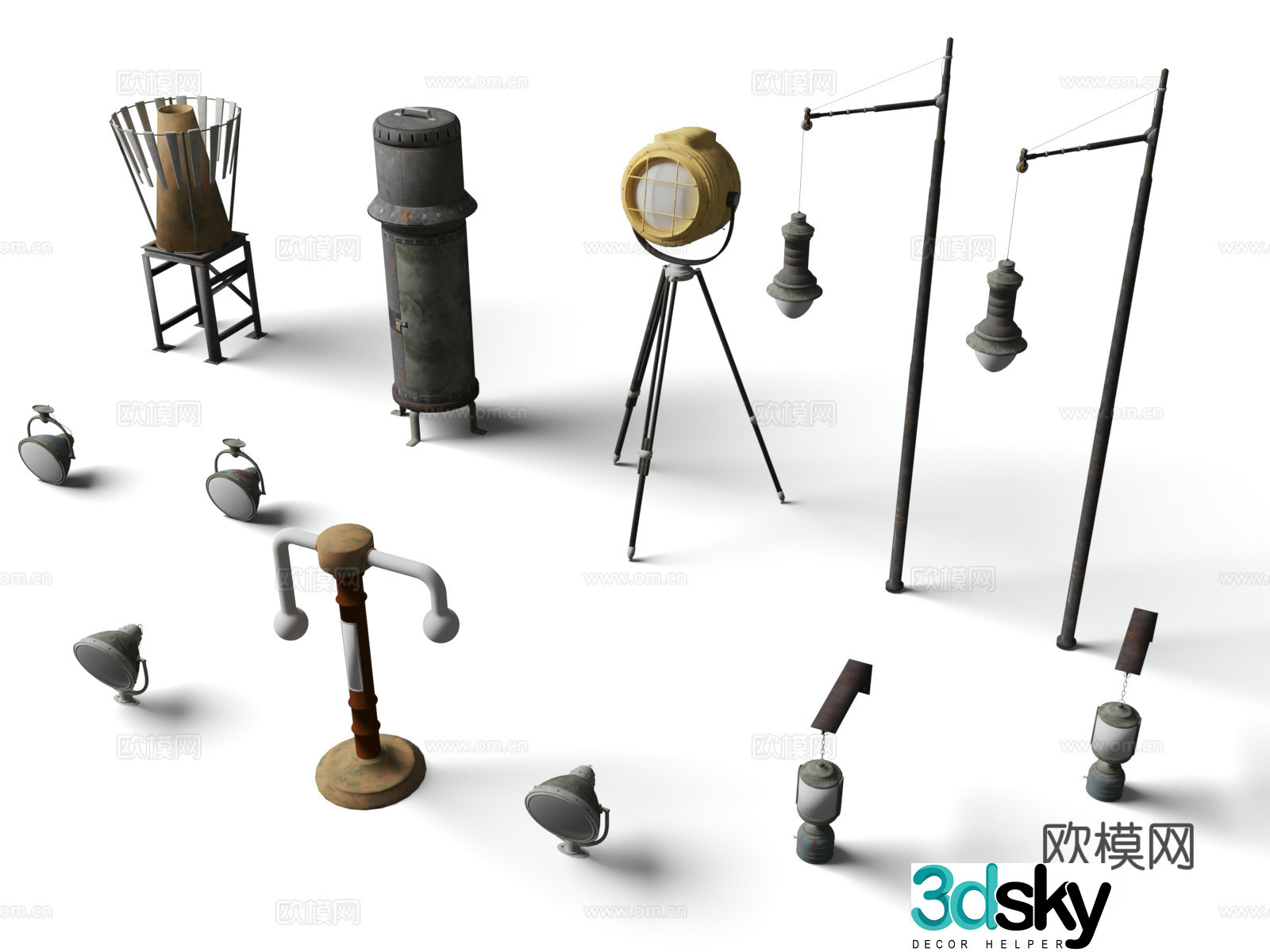 Old searchlight stove mechanical typewriter old lamp old street lamp 3d model