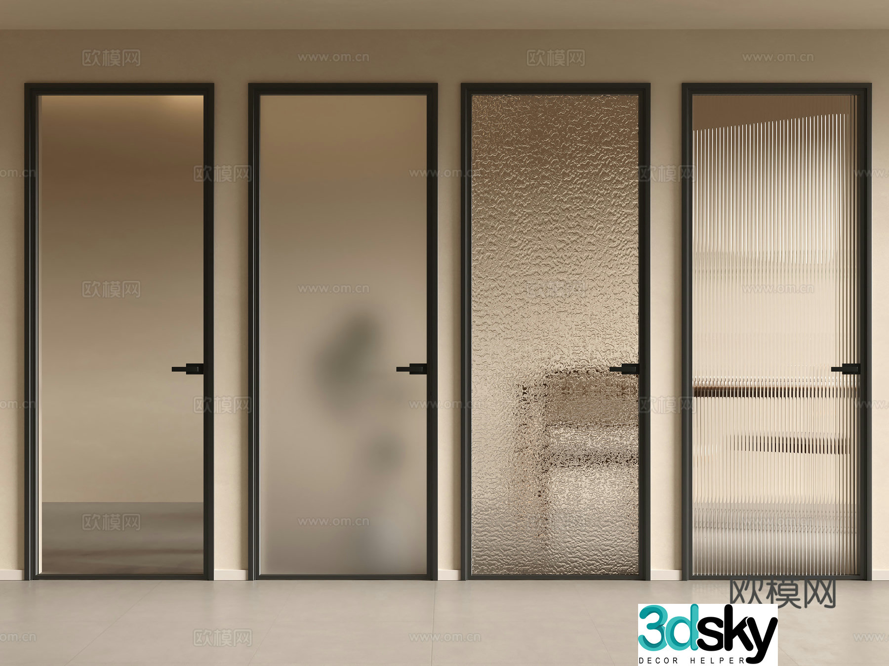 Modern minimalist glass door 3d model