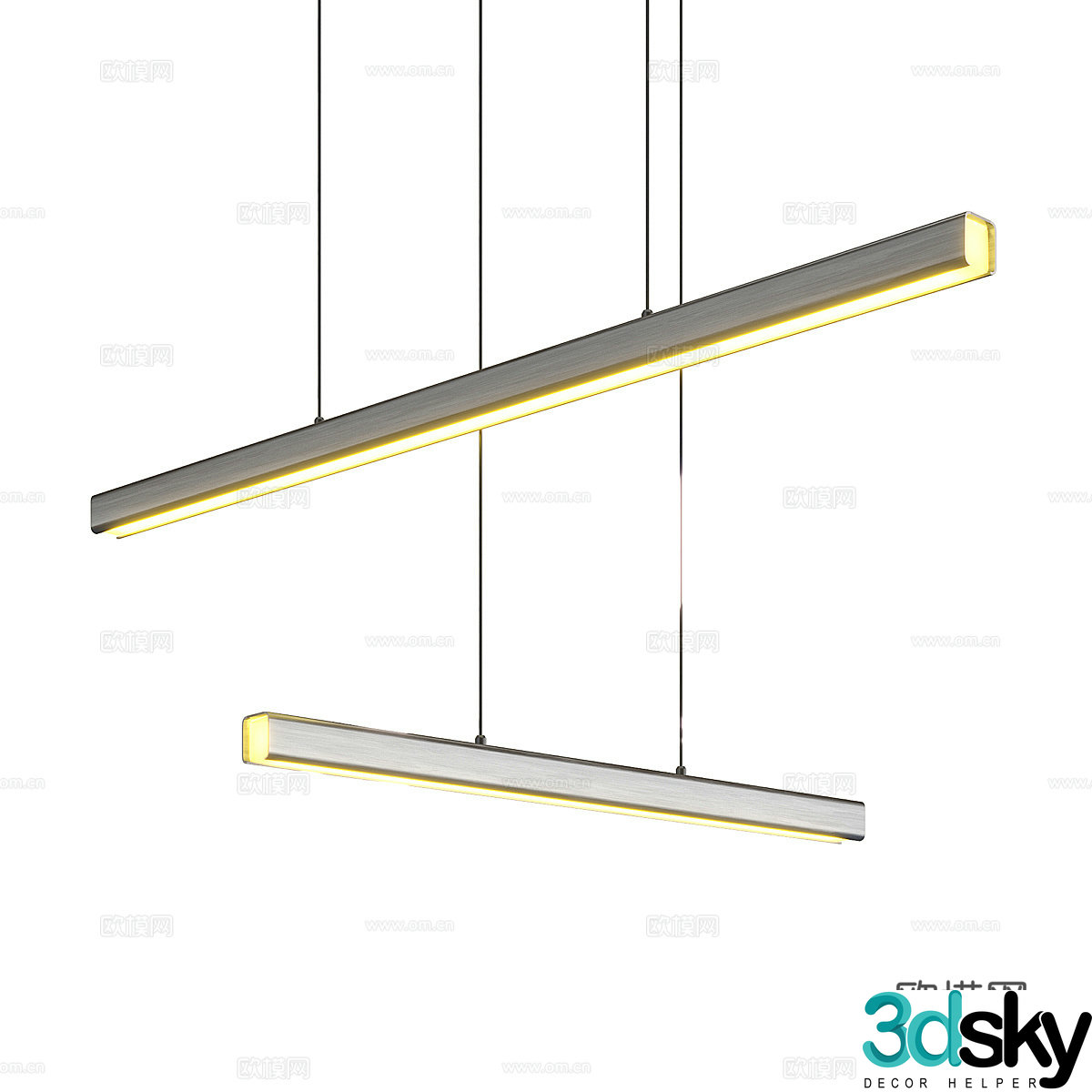 Modern minimalist restaurant strip chandeliers 3d model