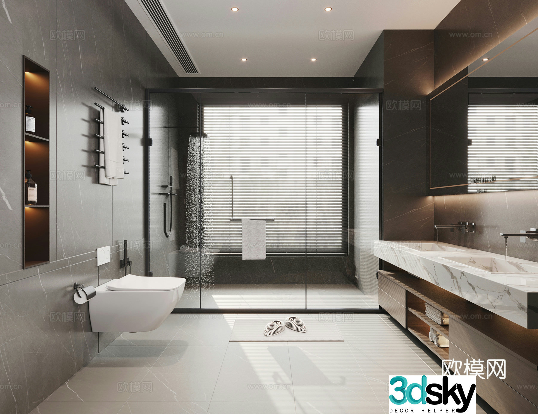 Modern bathroom wet and dry bathroom bathroom bathroom hand table smart toilet smart mirror glass 3d model