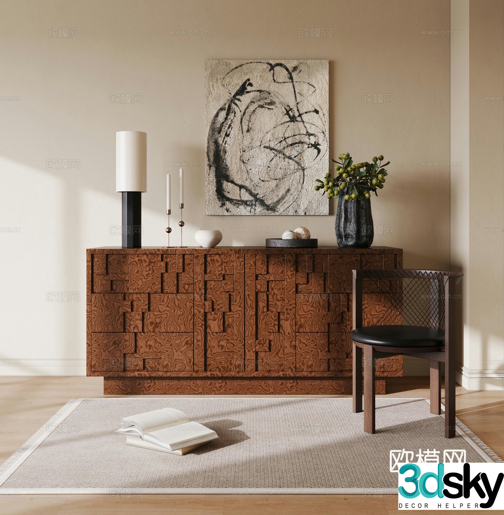Wasabi retro chest of drawers chest of drawers low cabinet side cabinet Wasabi retro entrance cabinet storage cabinet 3D model