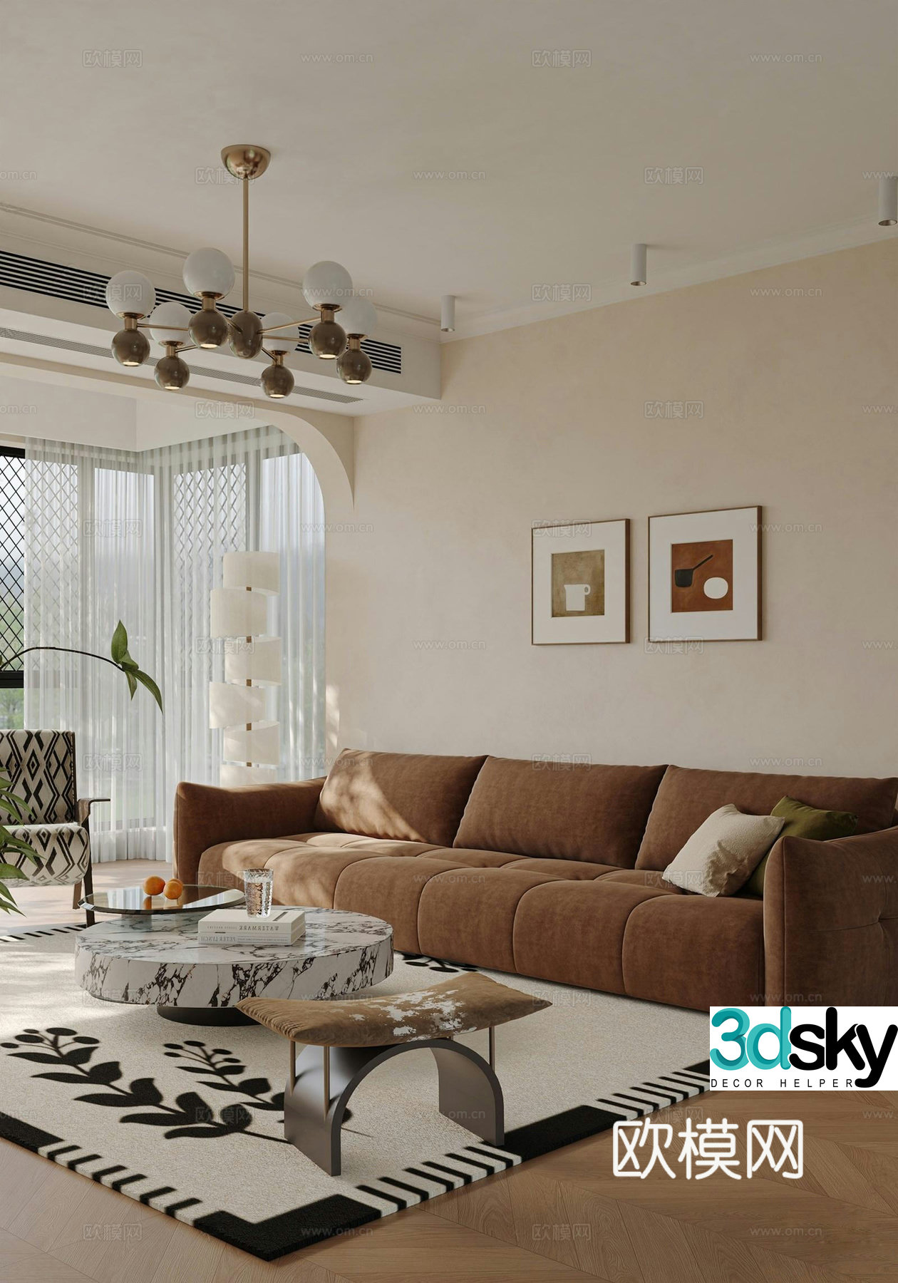 Medium cream home living room 3d model