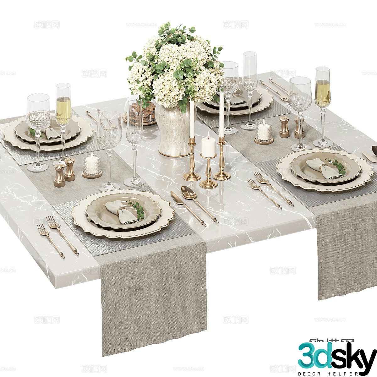 New Chinese style light luxury tableware 3D model