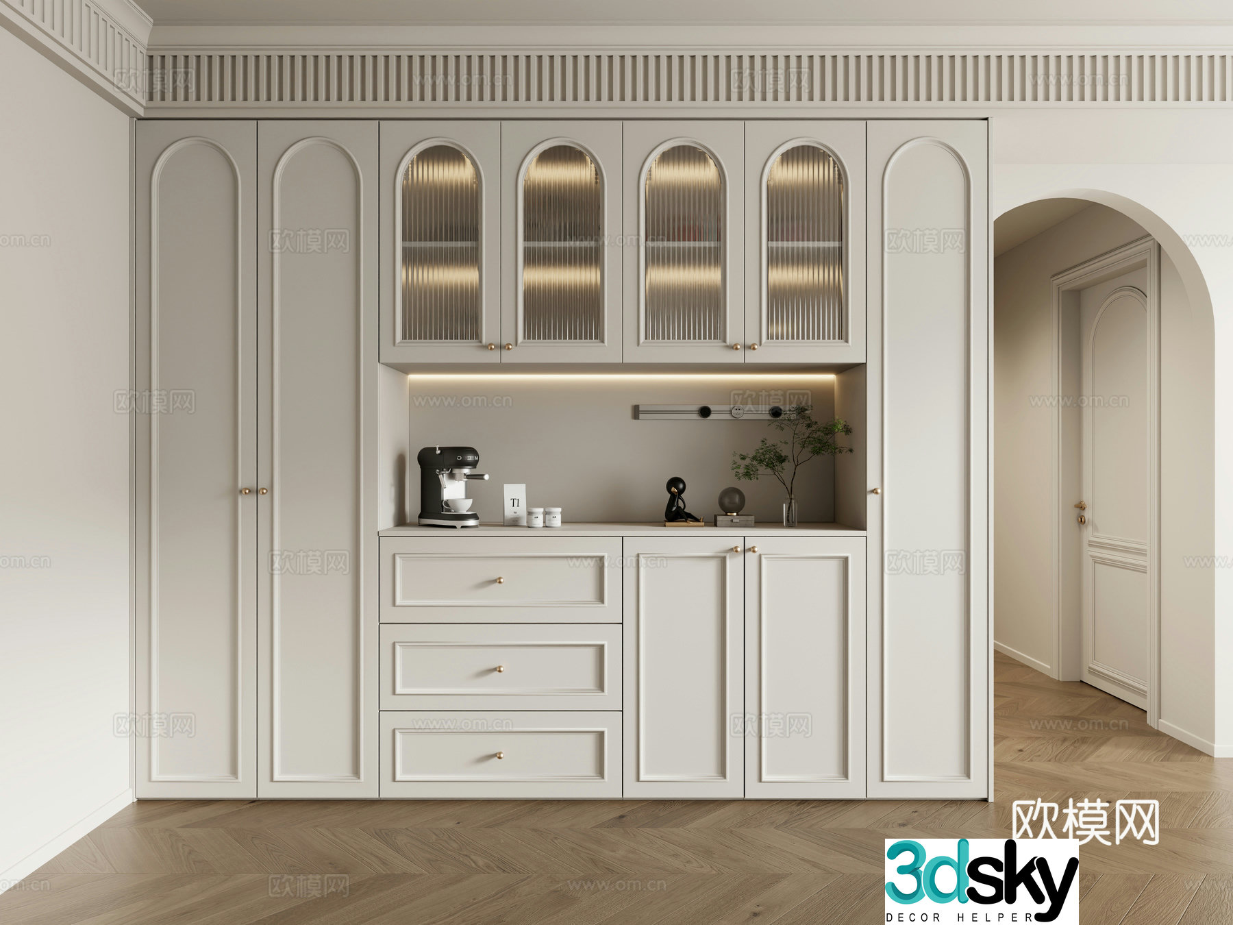 French cream sideboard wine cabinet sideboard restaurant sideboard sideboard sideboard ornament 3D model