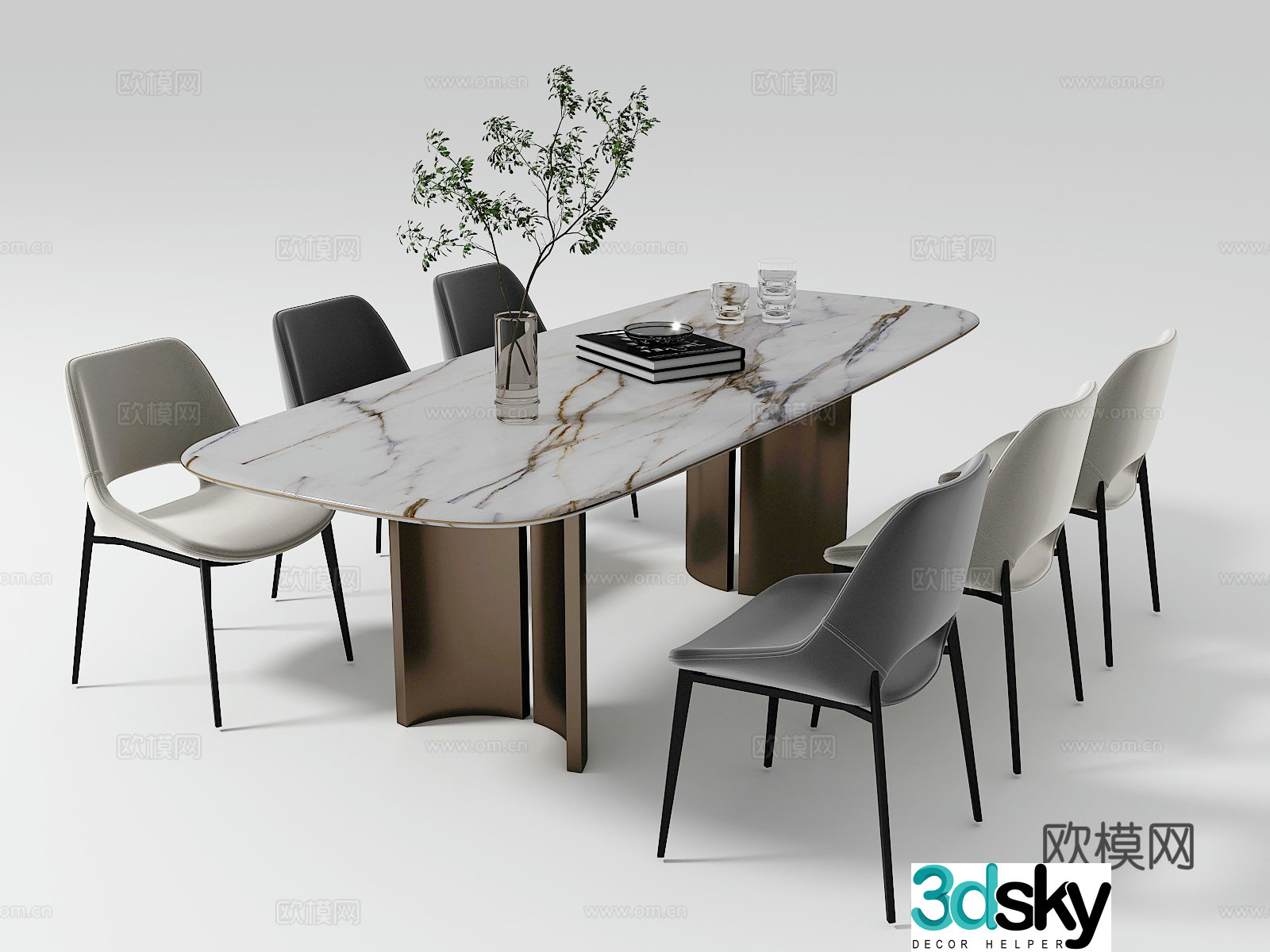 Modern dining table and chair combination 3D model