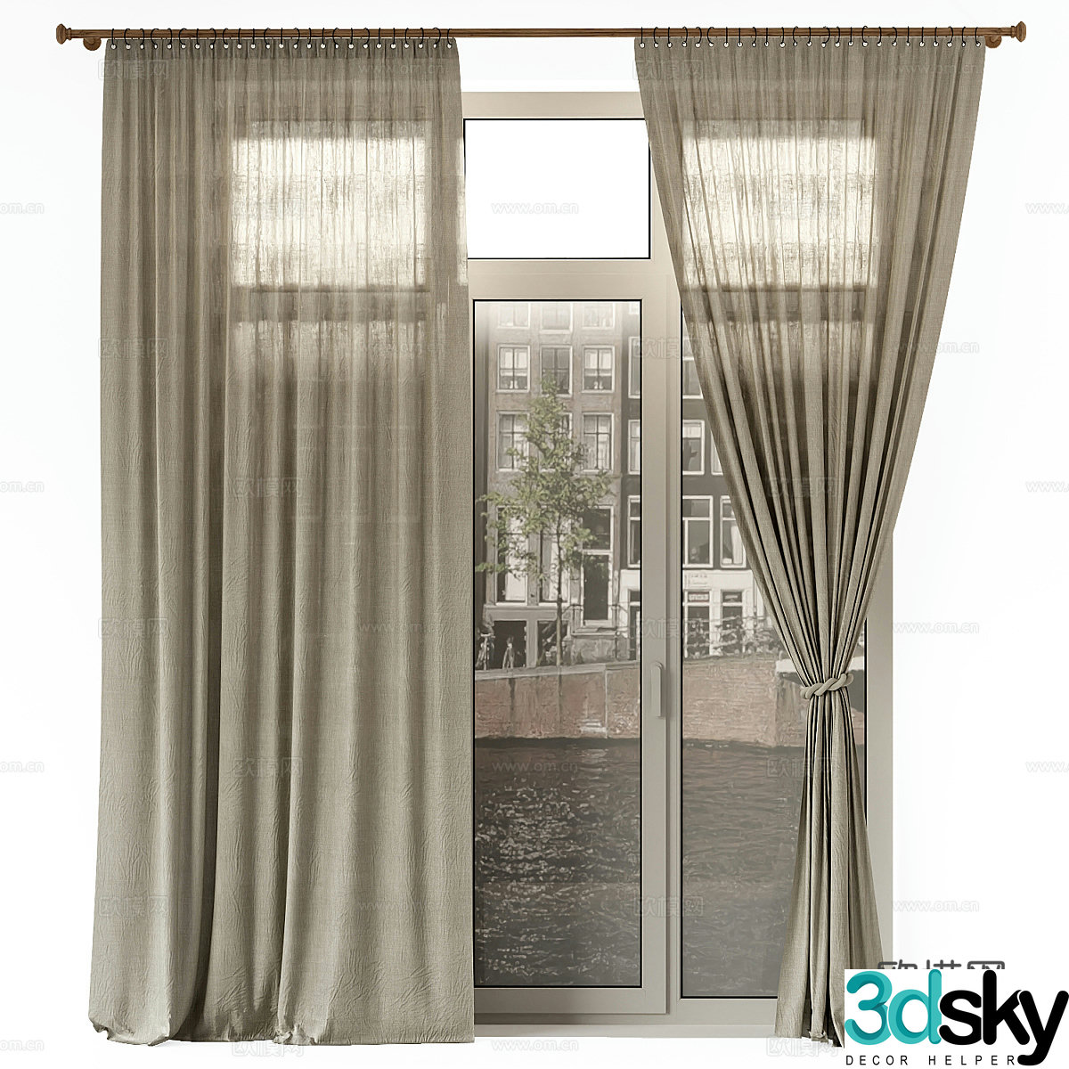 New Chinese cotton and linen curtain 3D model