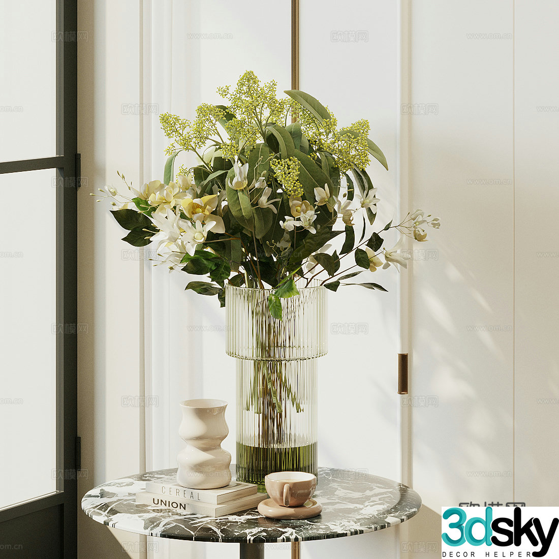 Flowers glass vases interior landscape living room dining table vase ornaments hotel lobby flower art 3D model