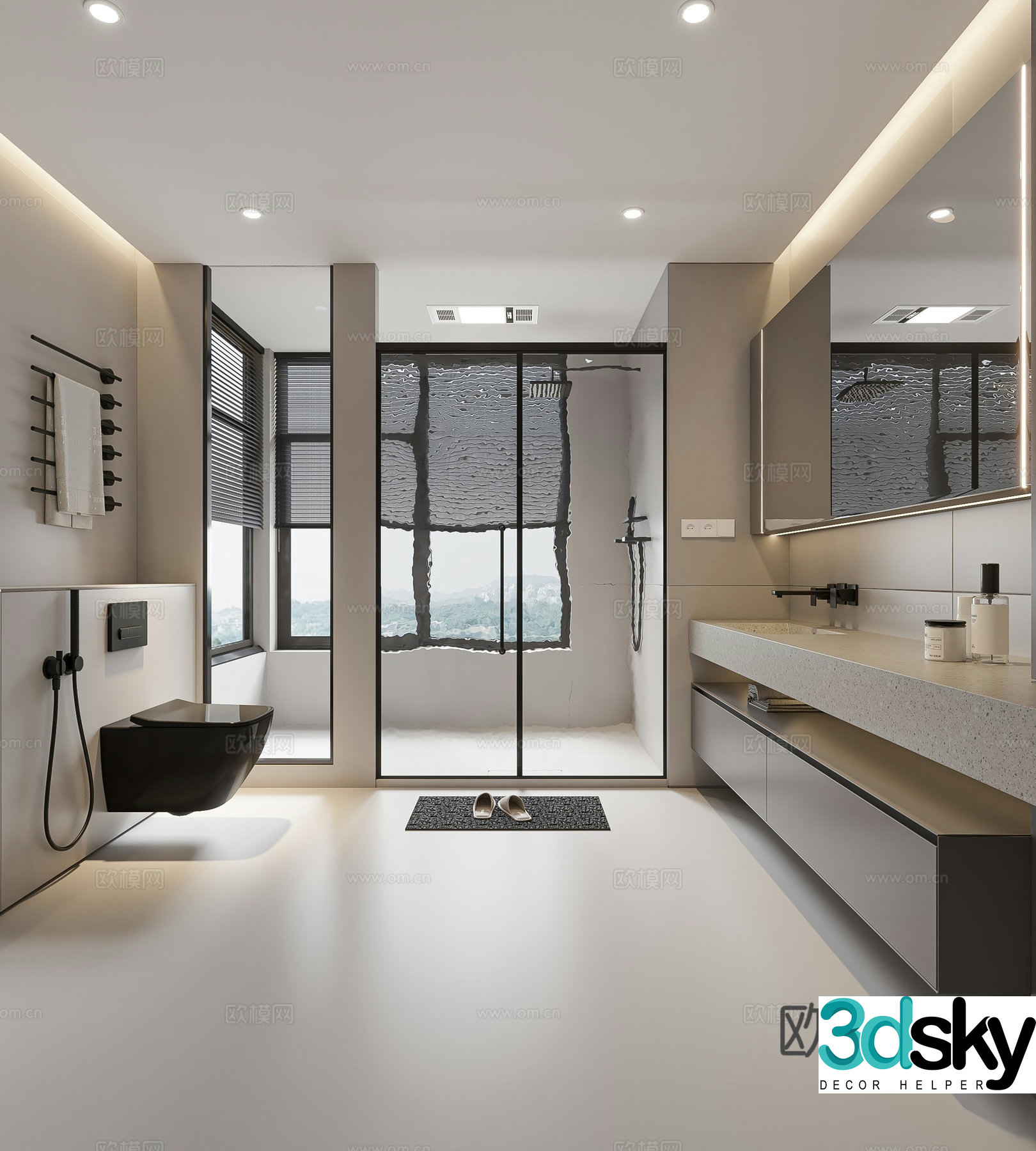 Modern bathroom bathroom cabinet washbasin mirror cabinet toilet 3d model