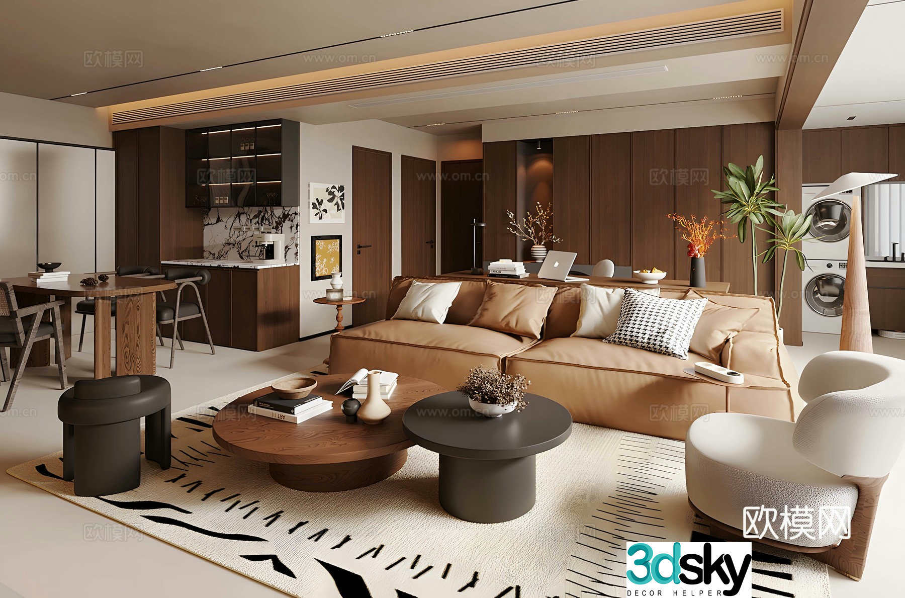 Middle style living room large apartment living room Wavizu Living room horizontal living room sofa coffee table 3D model