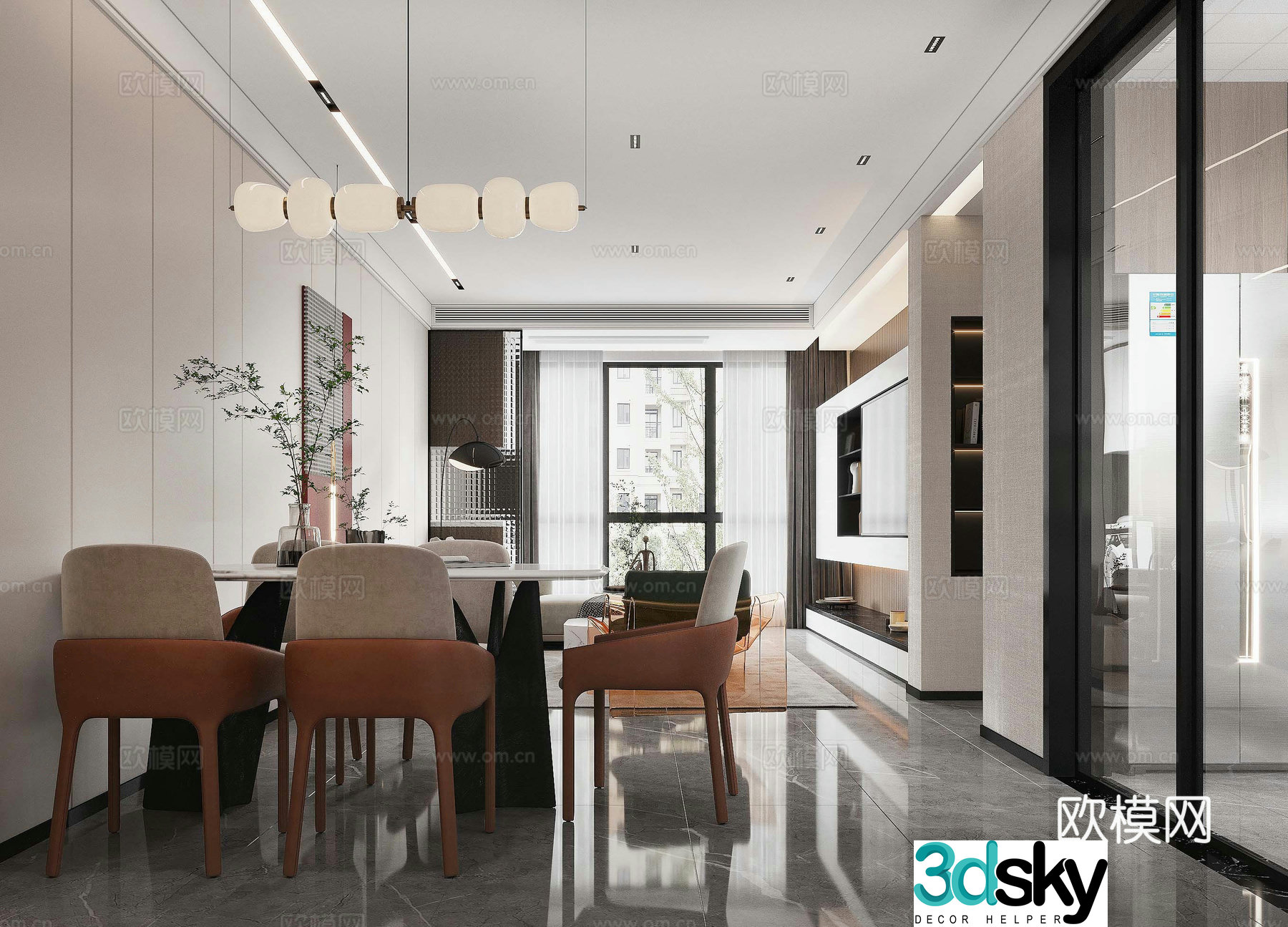 Modern restaurant Modern living restaurant Light luxury restaurant Chandelier Simple G5173d model