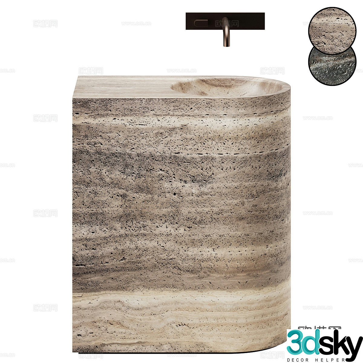 New Chinese light luxury stone basin 3D model