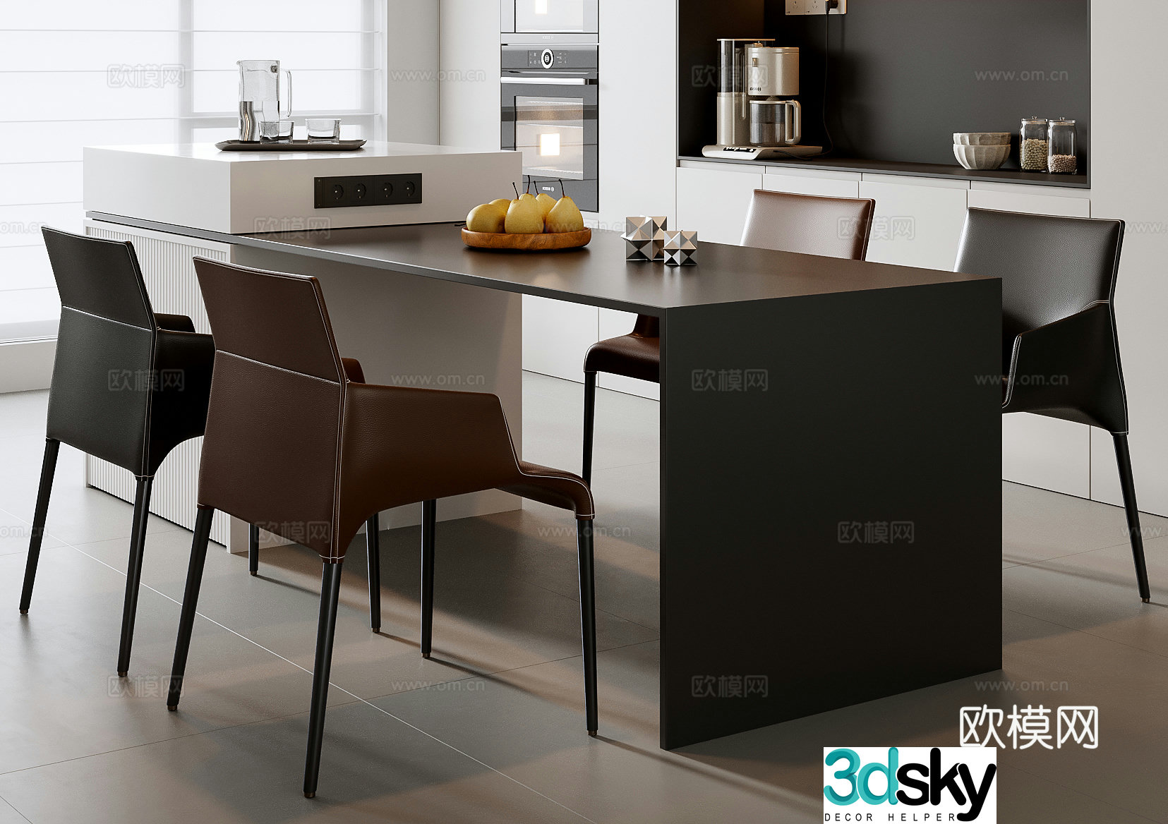 Modern dining table and chair combination 3D model