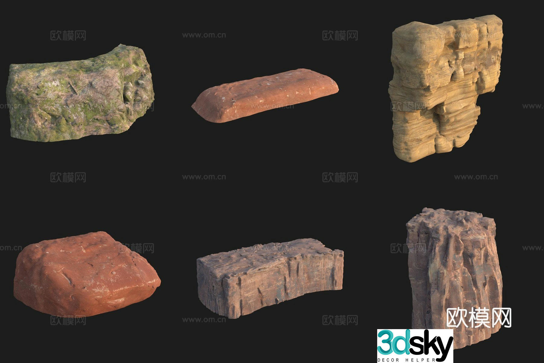 Cliff moss stone rock boulder 3d model