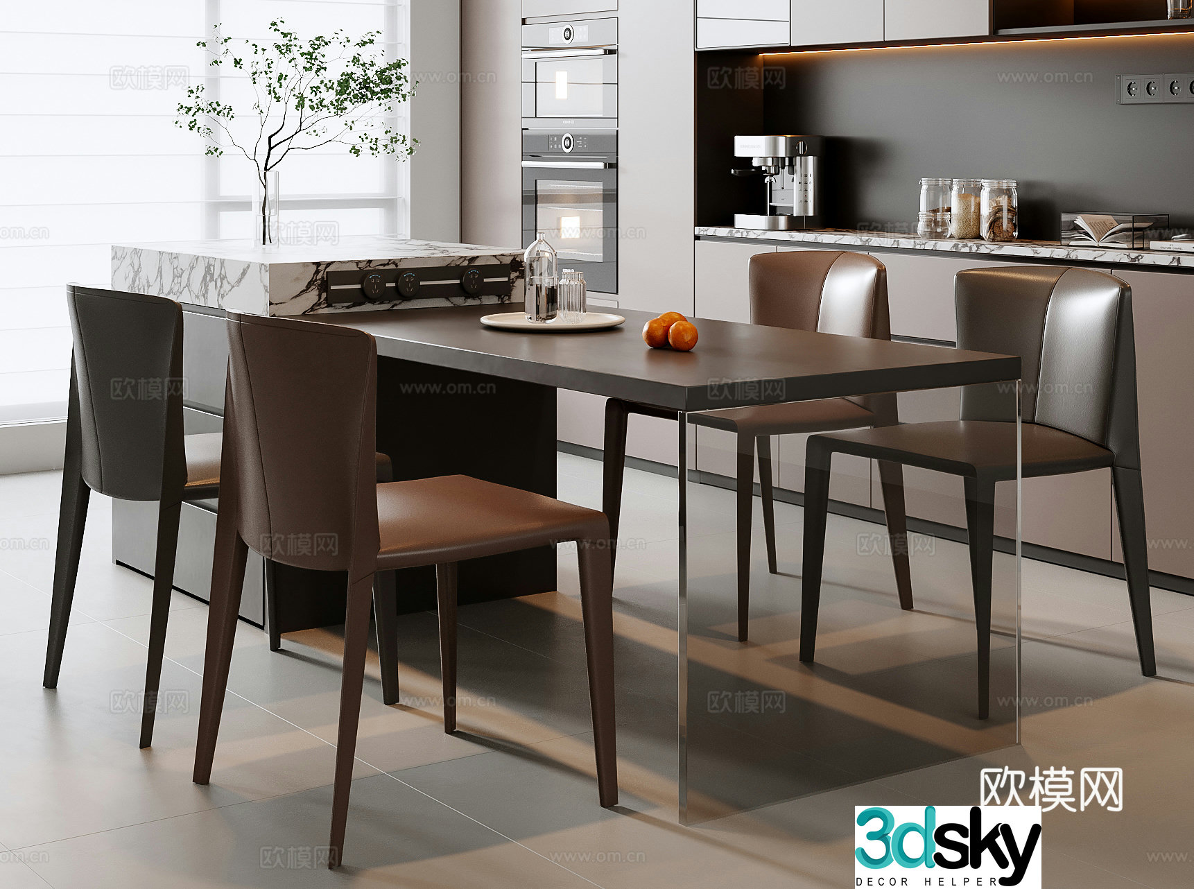 Italian dining table and chair combination 3D model