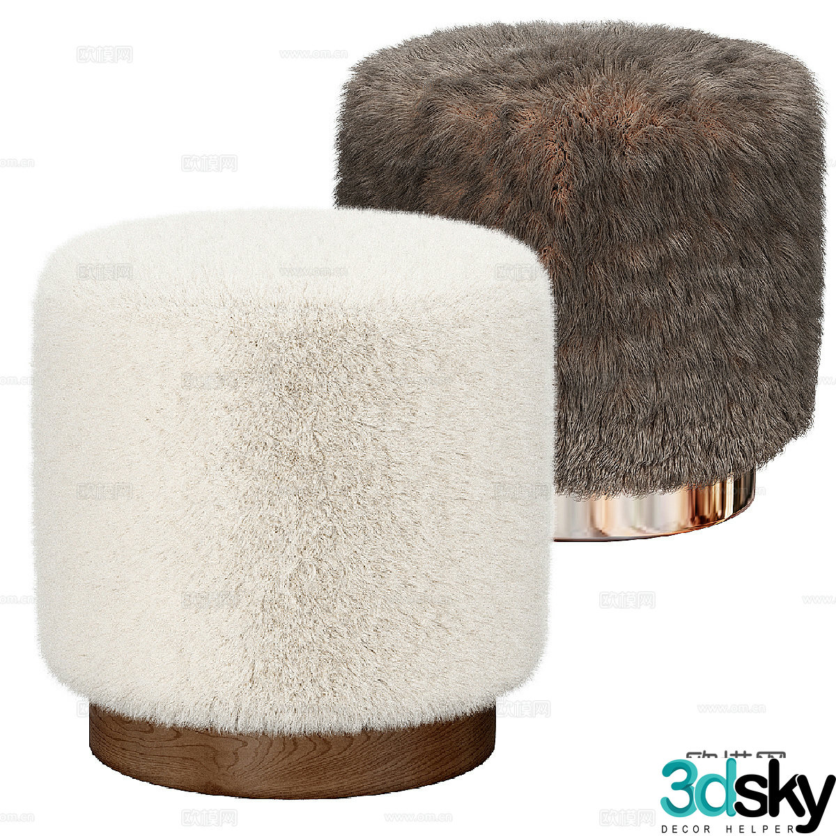New Chinese style light luxury fur stool 3D model