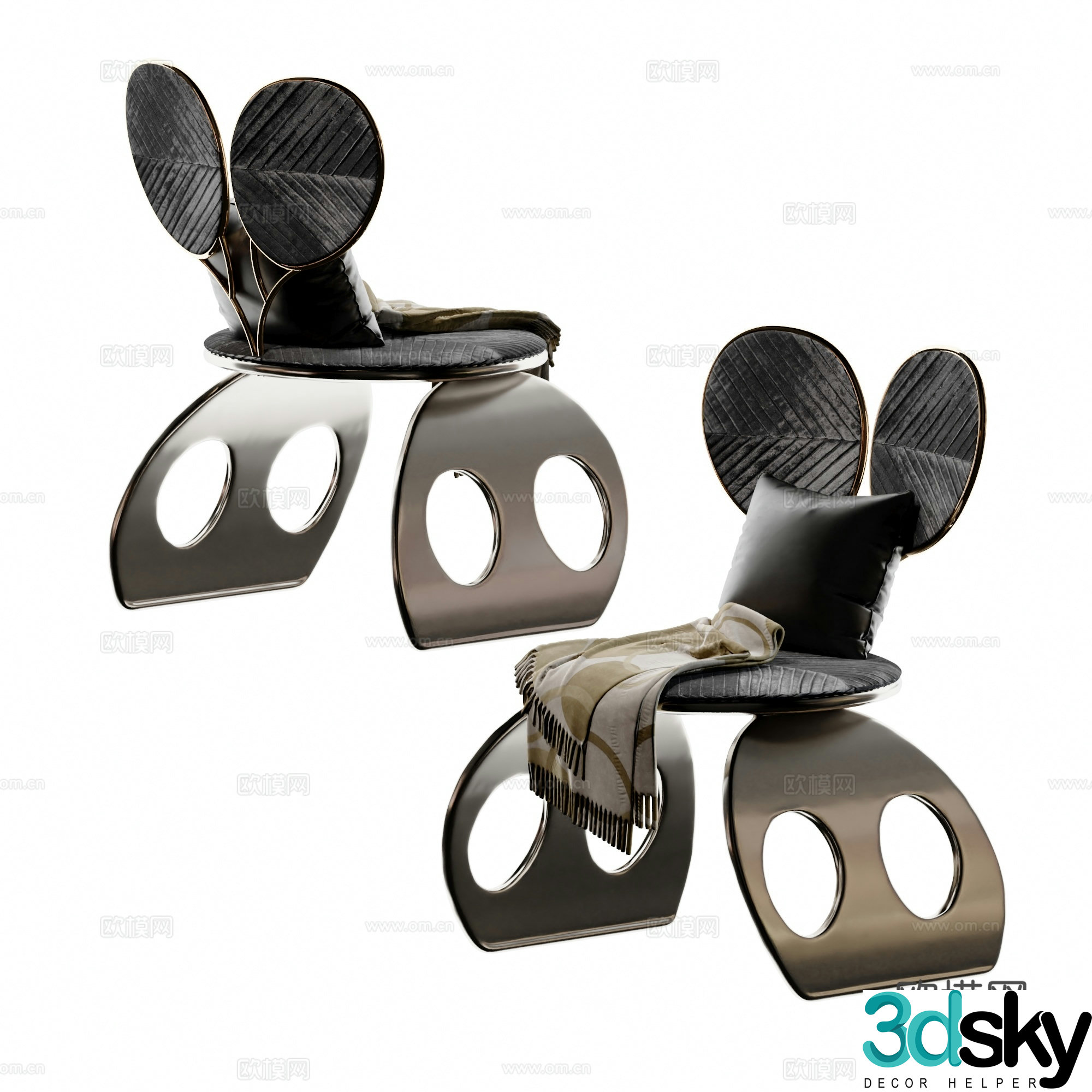 Modern Italian black and white grey leisure chair dining chair 3d model