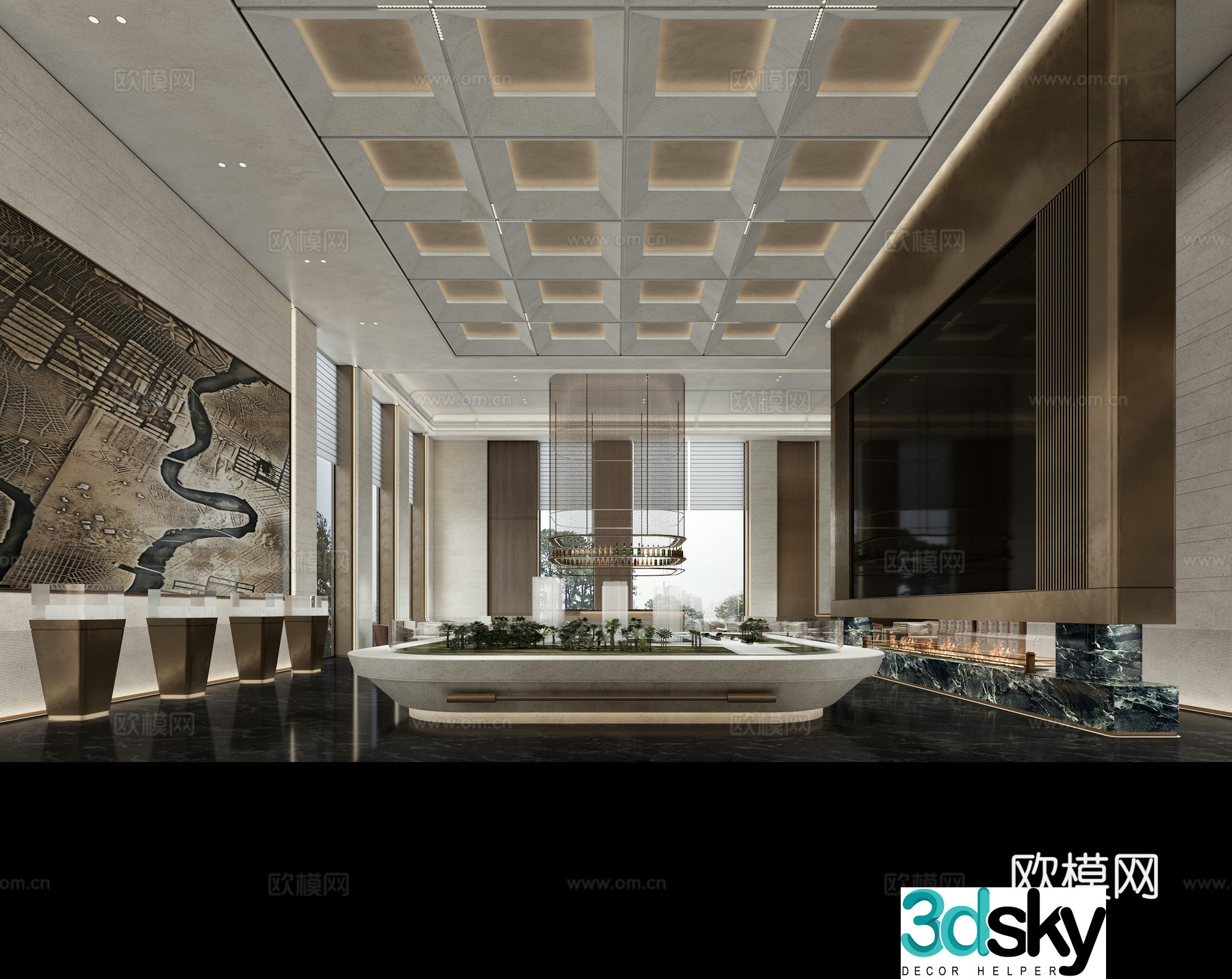 3D model of modern sales office sand panel