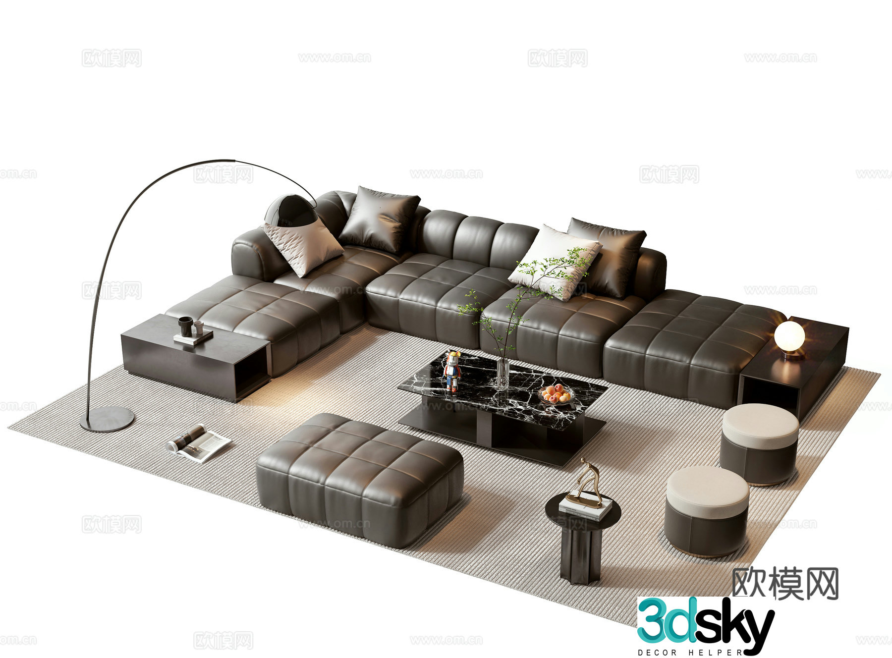 Minotti modern sofa coffee table combination 3D model