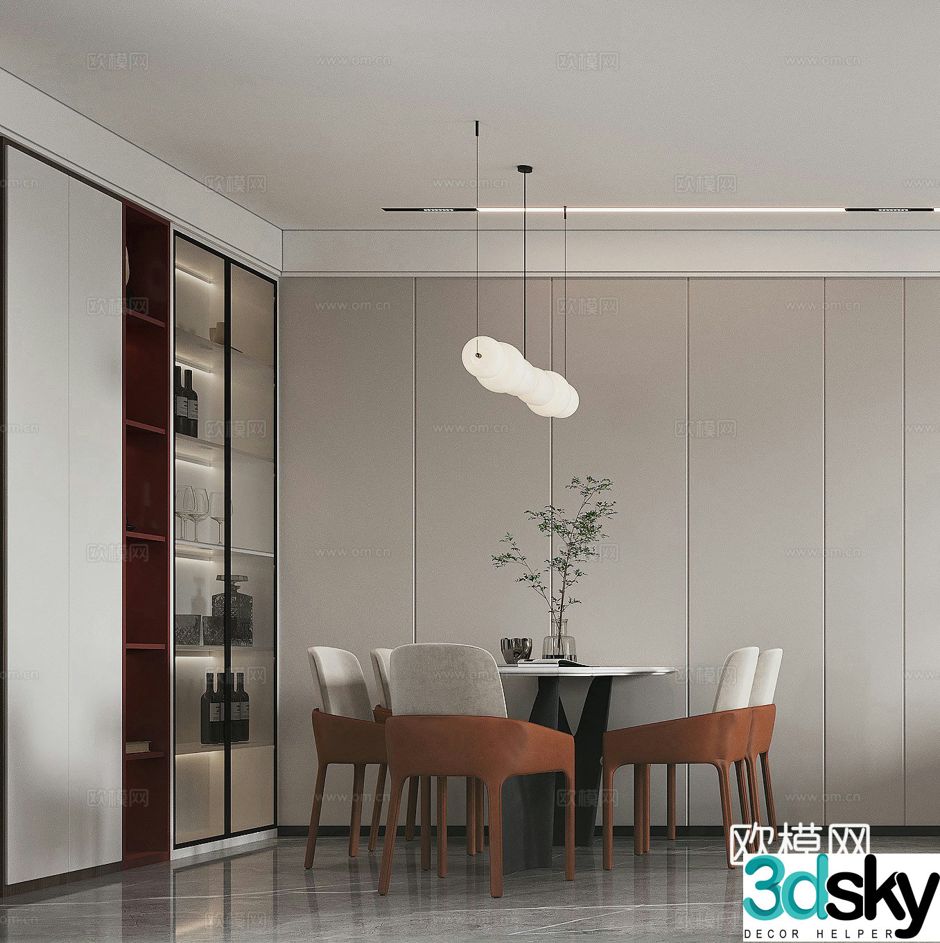 Modern restaurant Dining table Simple restaurant Wine cabinet Light luxury restaurant Chandelier Modern living restaurant 3D model