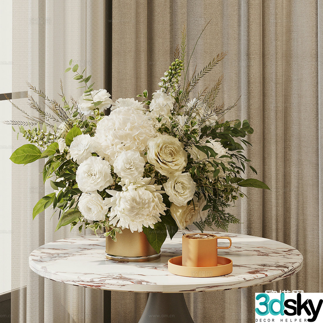 Modern flower art Indoor landscape flower art Living room dining table vase ornaments Hotel lobby flower art ornaments 3D model