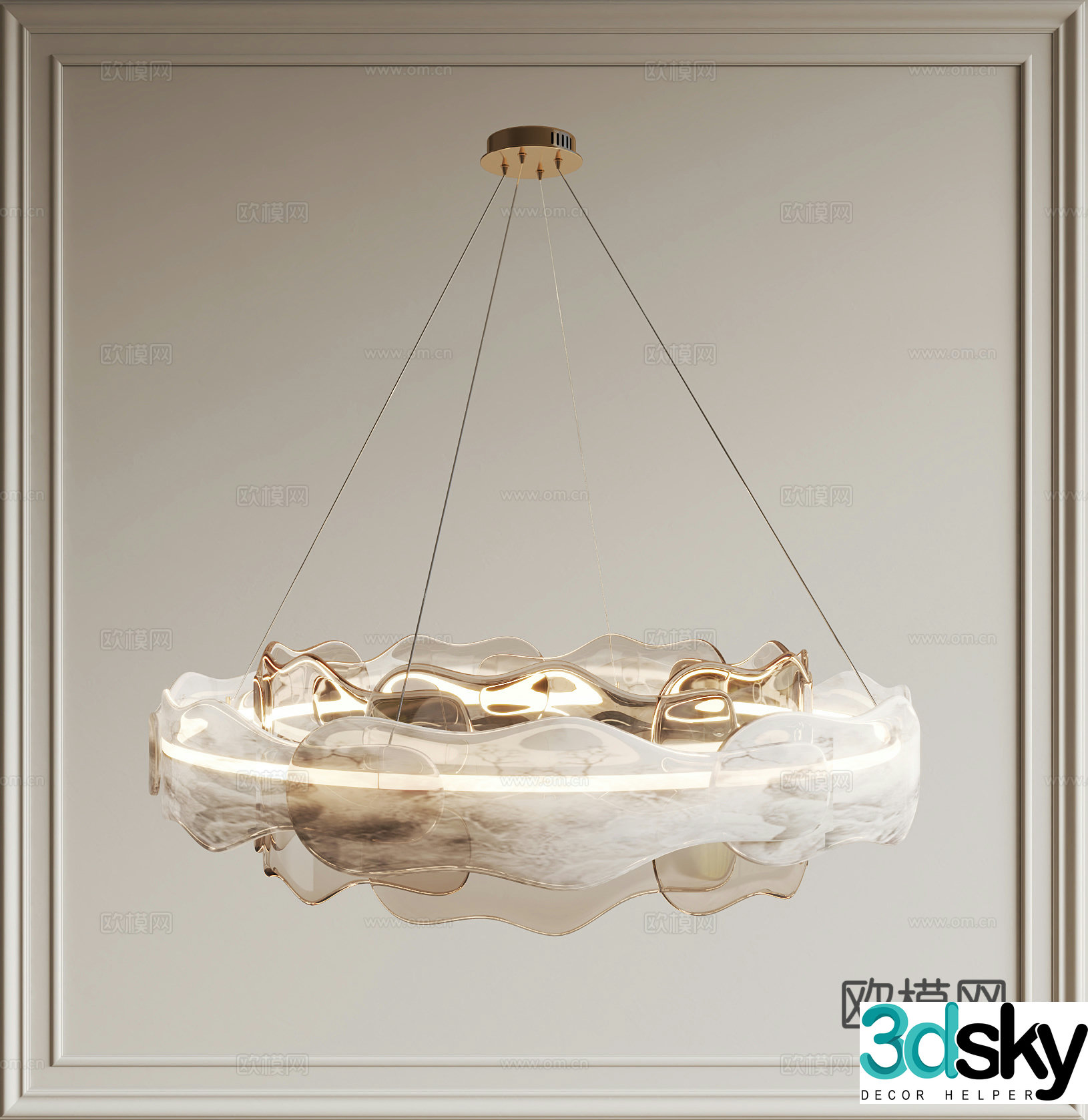 New Chinese chandelier ring chandelier 3D model