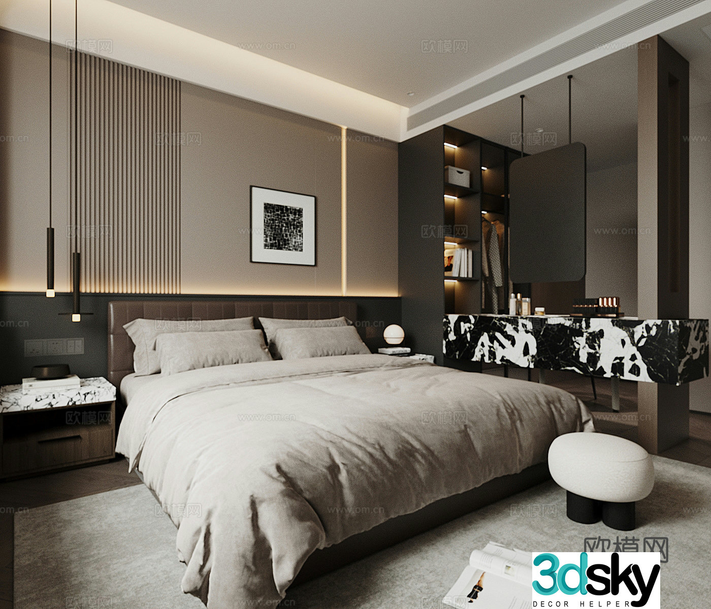 Italian light luxury home bedroom master bedroom 3D model