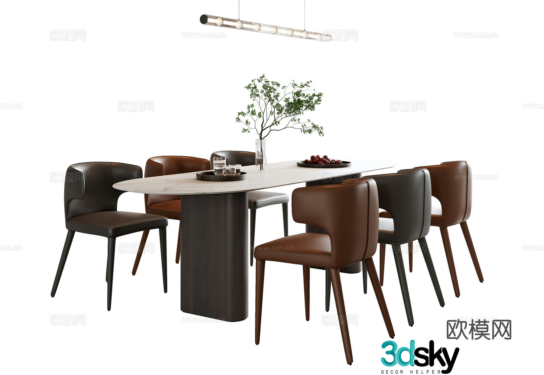 Modern dining table and chair combination 3D model