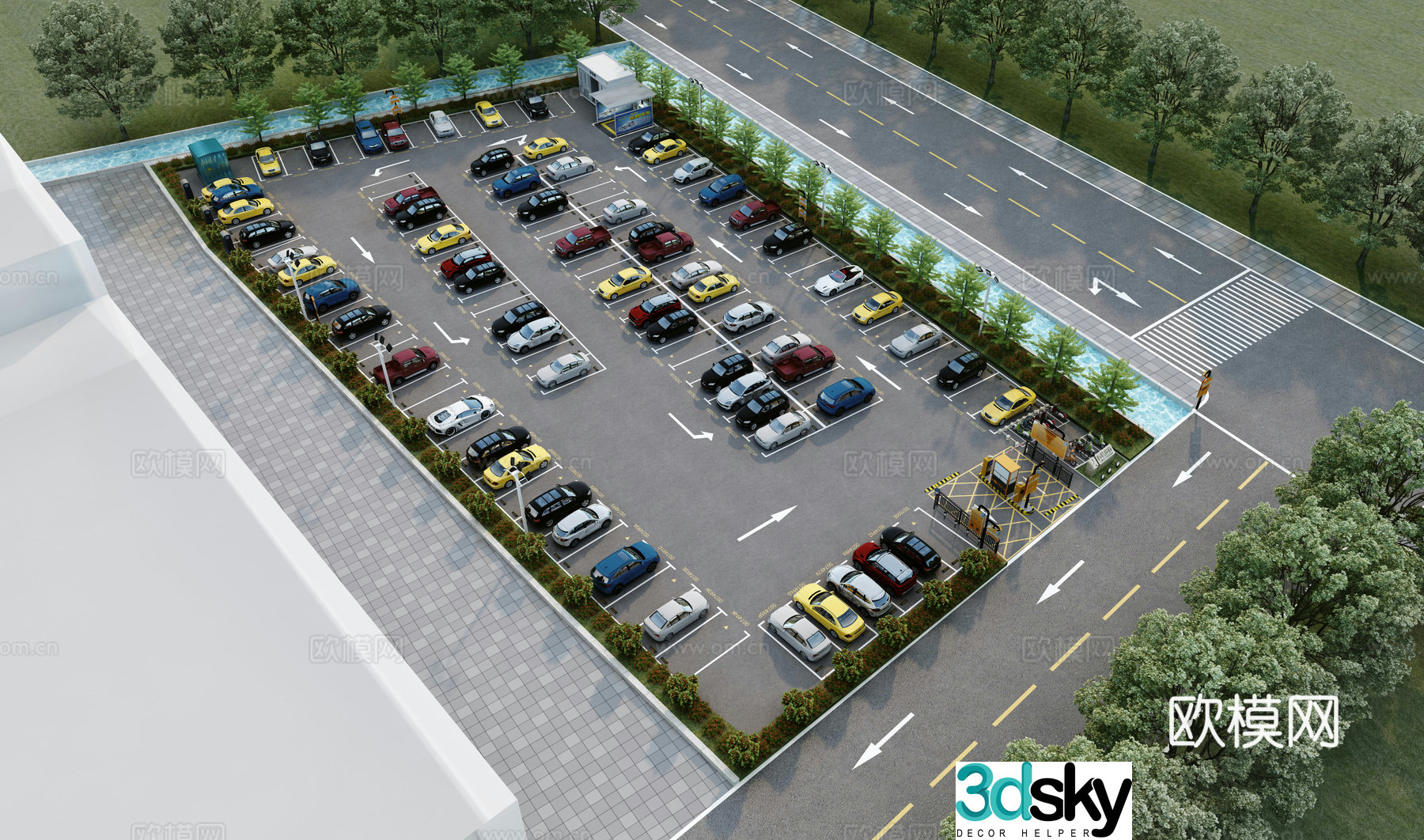 Modern charging pile parking lot 3D model