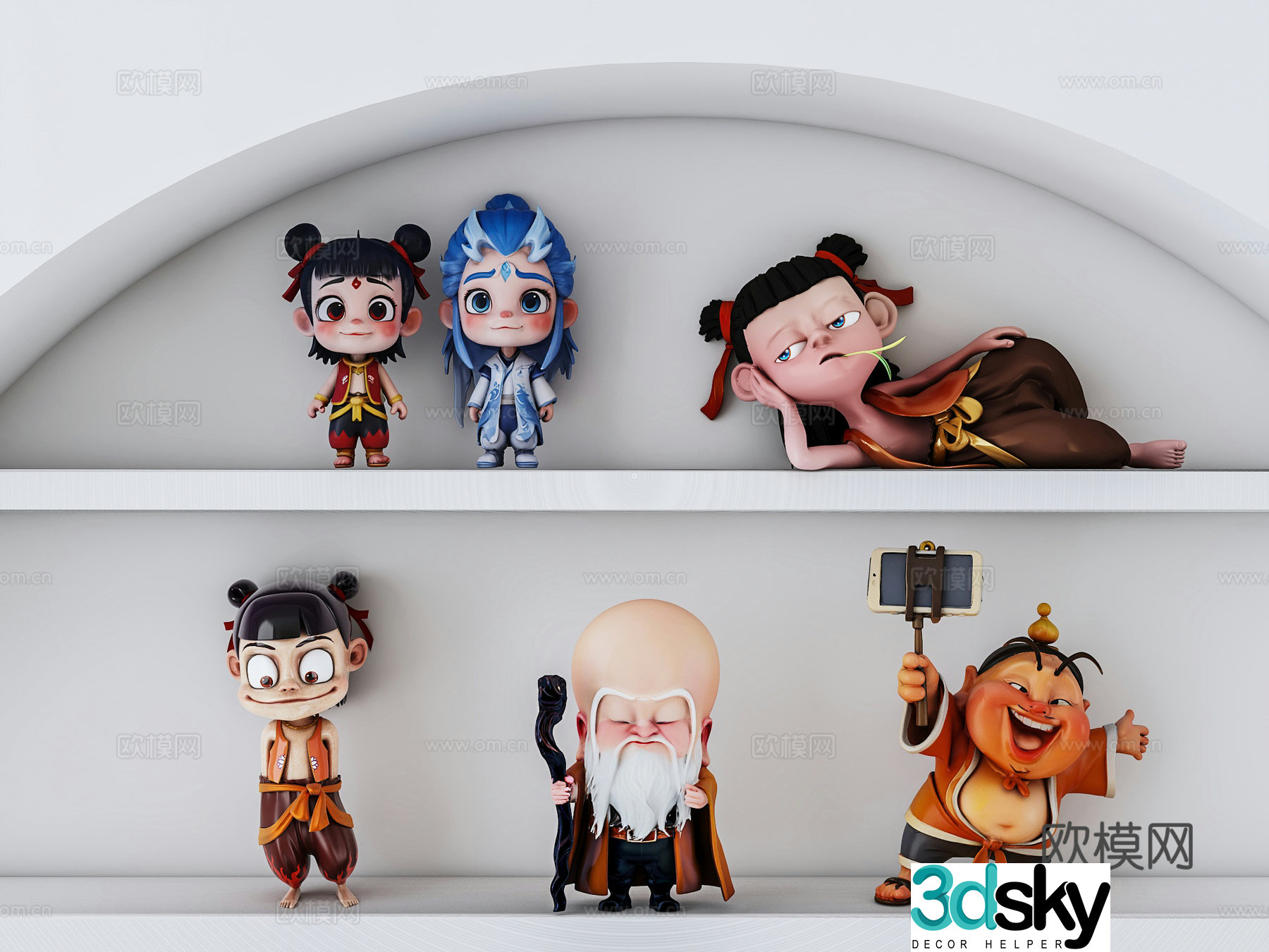 Nezha Ao Bing Taiyi Zhenren Wuliang Xianweng Figure Ornament Combination 3D Model
