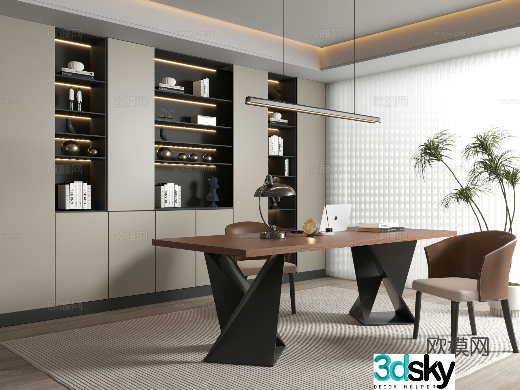 Modern study Italian study study bookcase desk 3d model