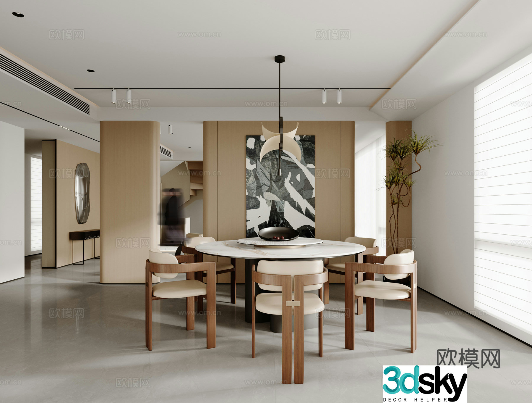 Modern restaurant Round dining table Log style restaurant Simple restaurant Chandelier Modern living restaurant 3d model