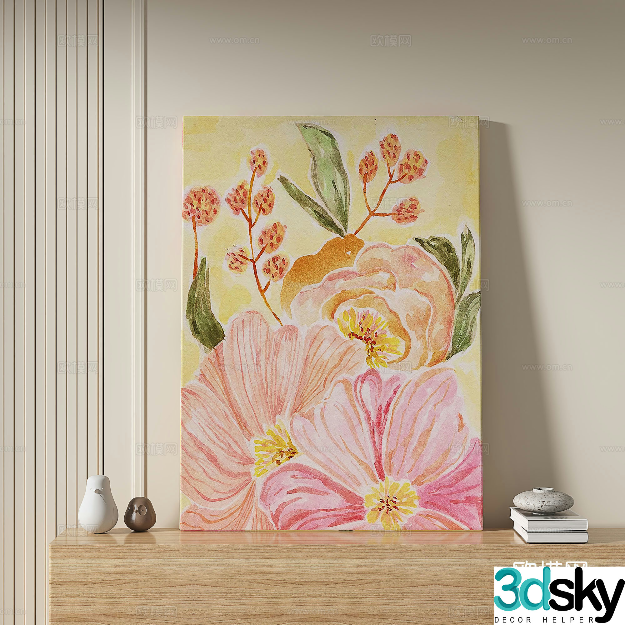 Modern retro oil painting cream decorative painting 3d model
