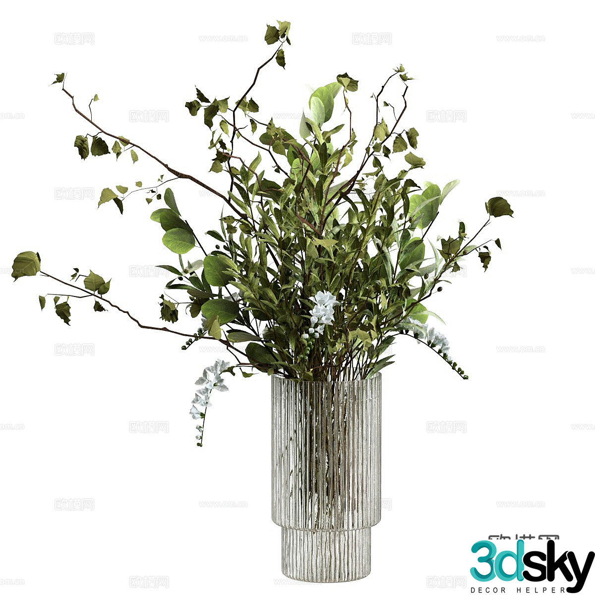 Modern glass vase flower art 3d model