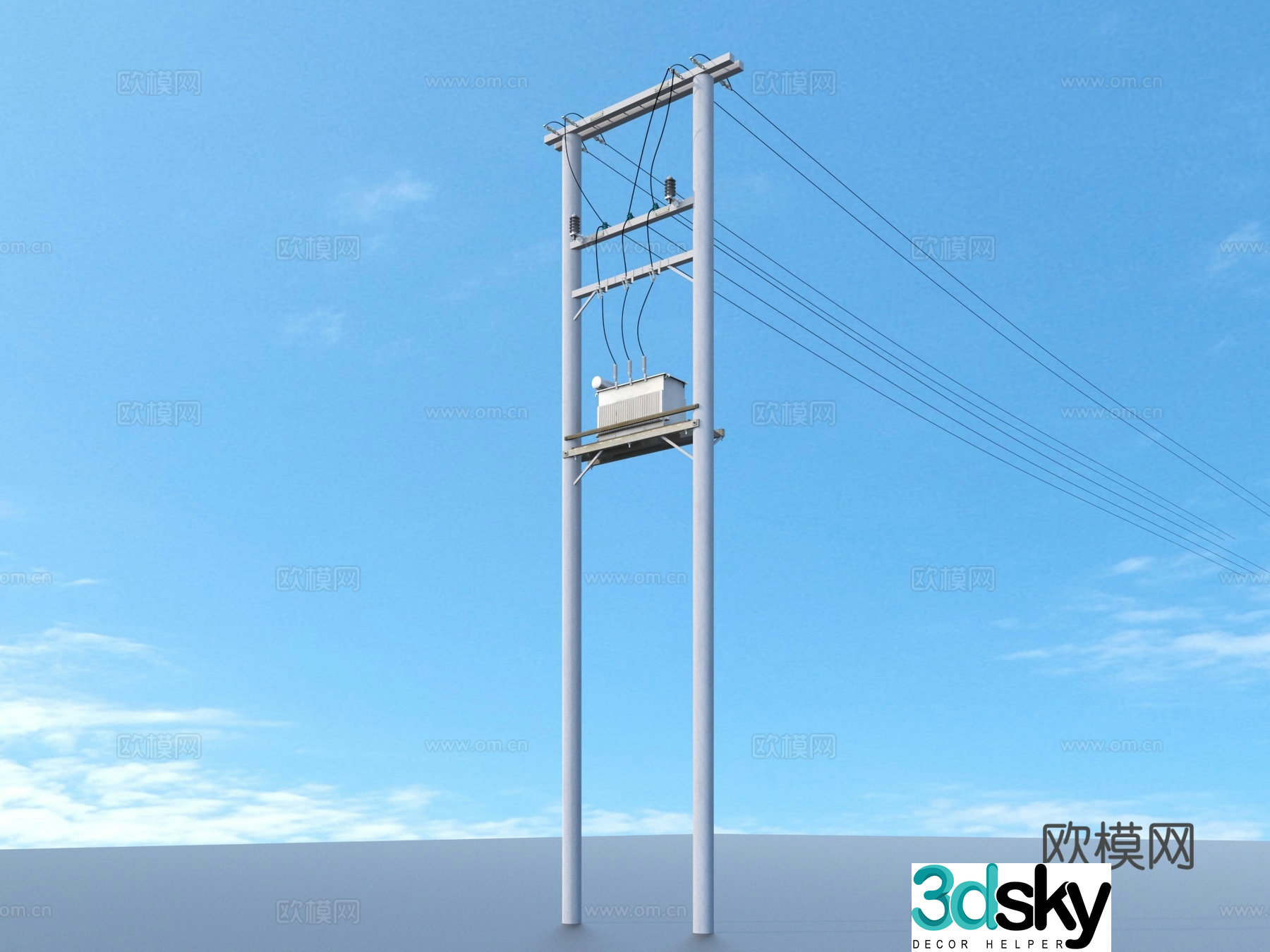 Telephone pole Wire High voltage wire AC wire 3D model