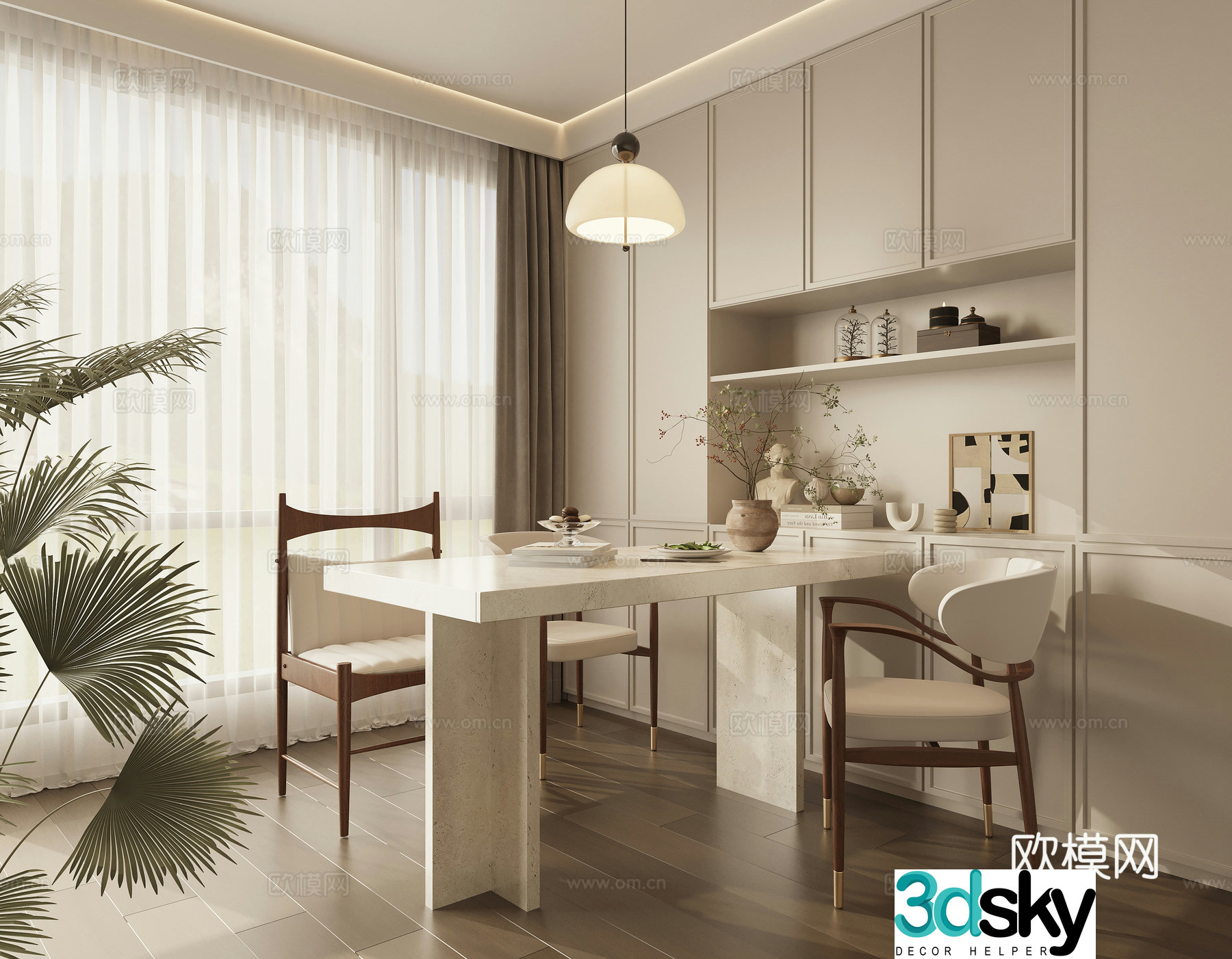 French medieval restaurant dining table and chair 3D model