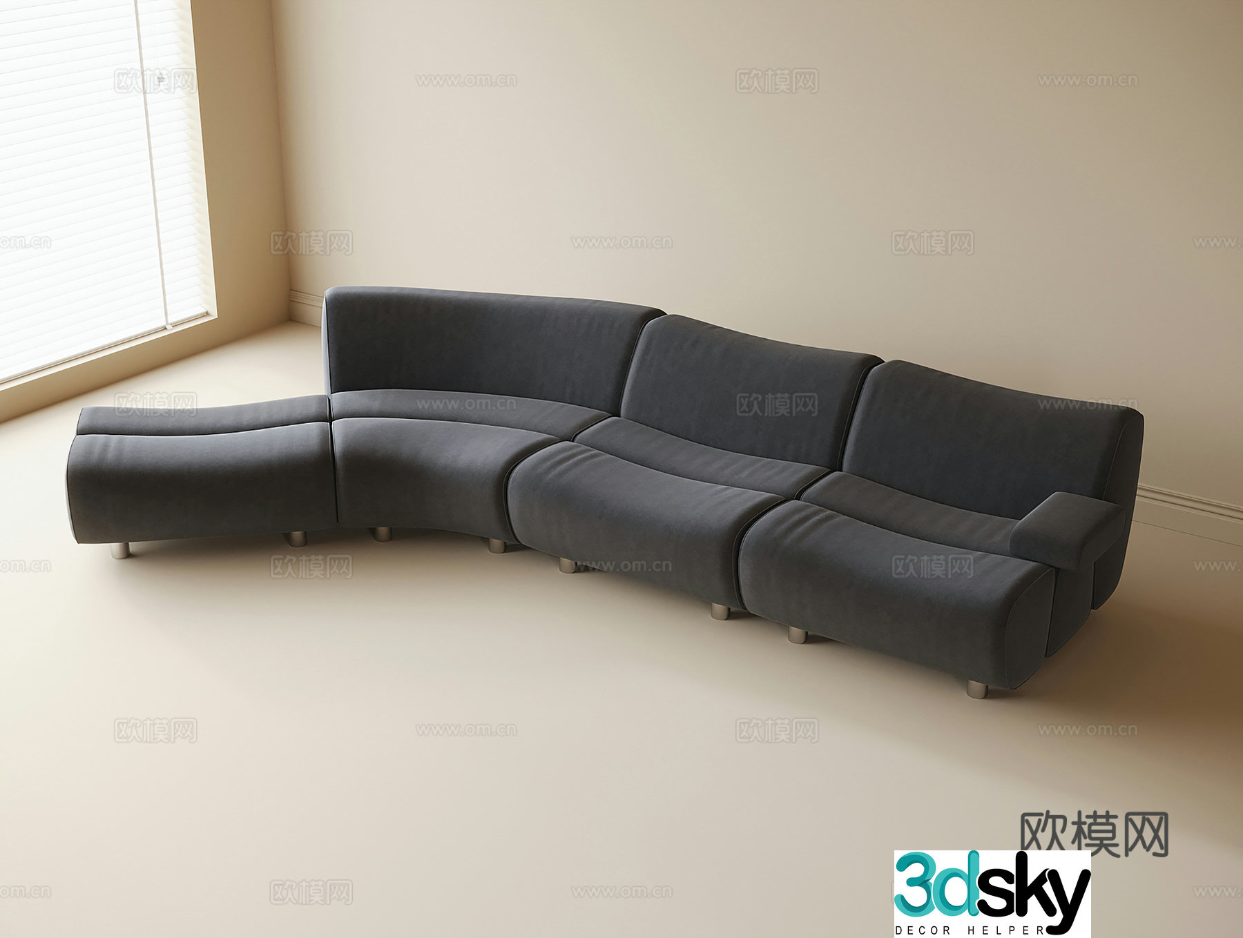 Modern multi-person sofa curved sofa 3d model