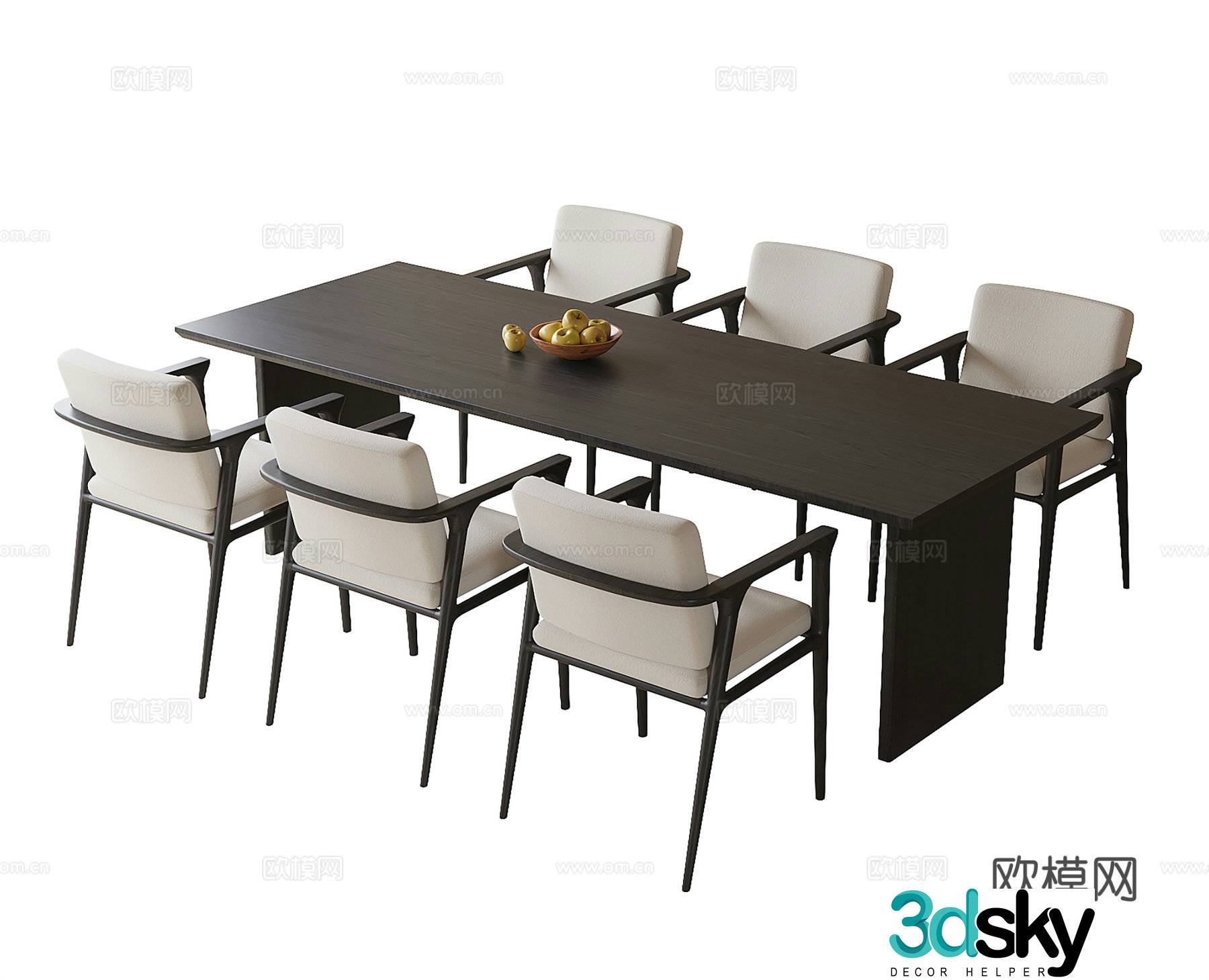 Modern dining table and chair combination dining chair 3D model