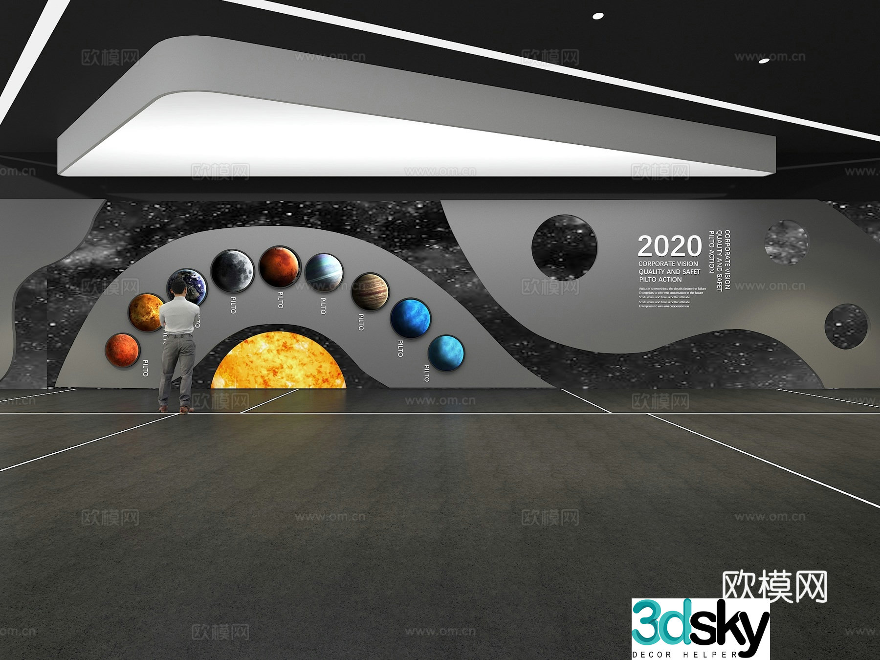 Cultural wall Cosmic cultural wall Display wall Theme wall Exhibition hall Campus culture Corridor 3D model