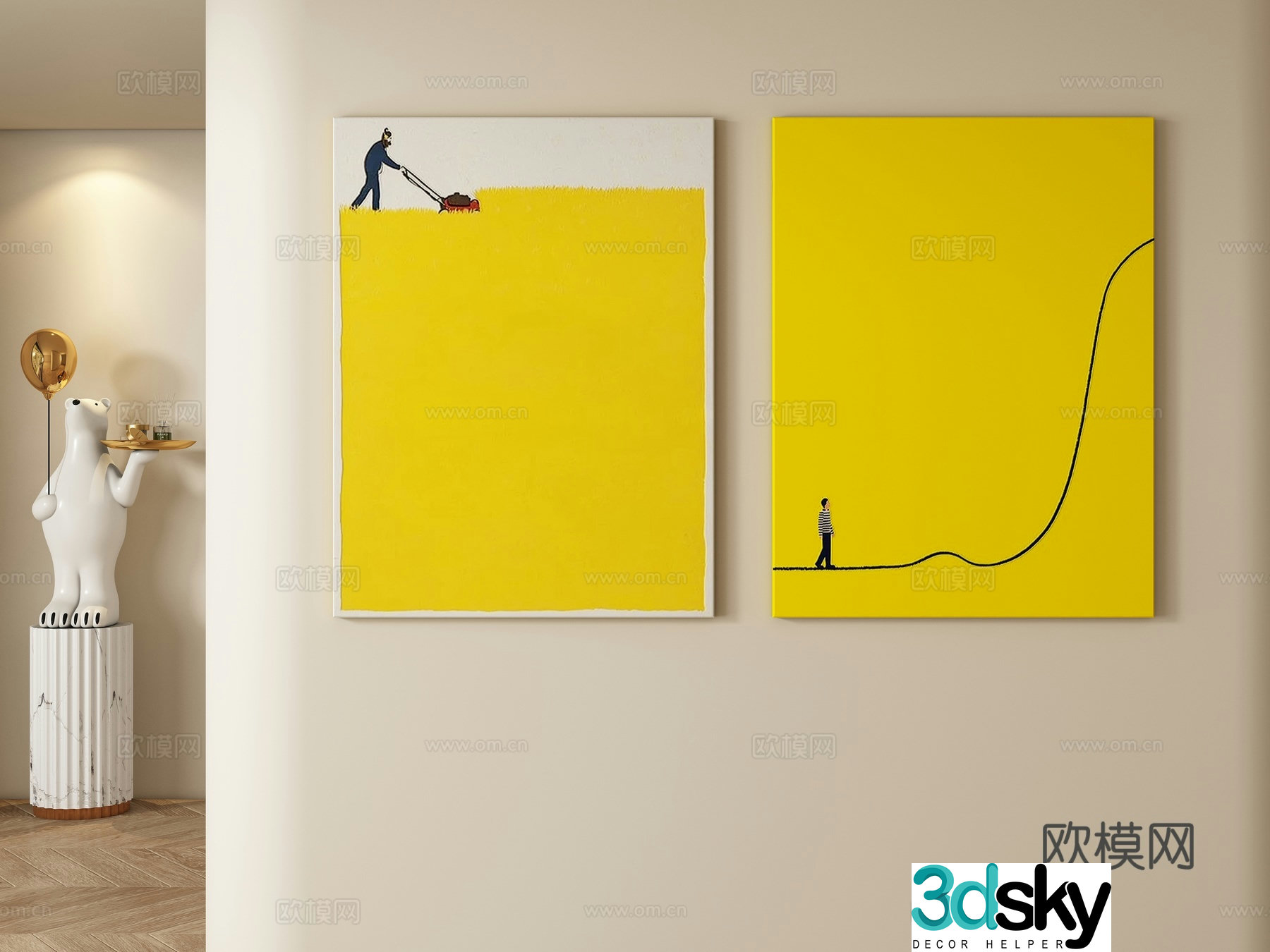 Cream style decorative painting hanging painting 3d model