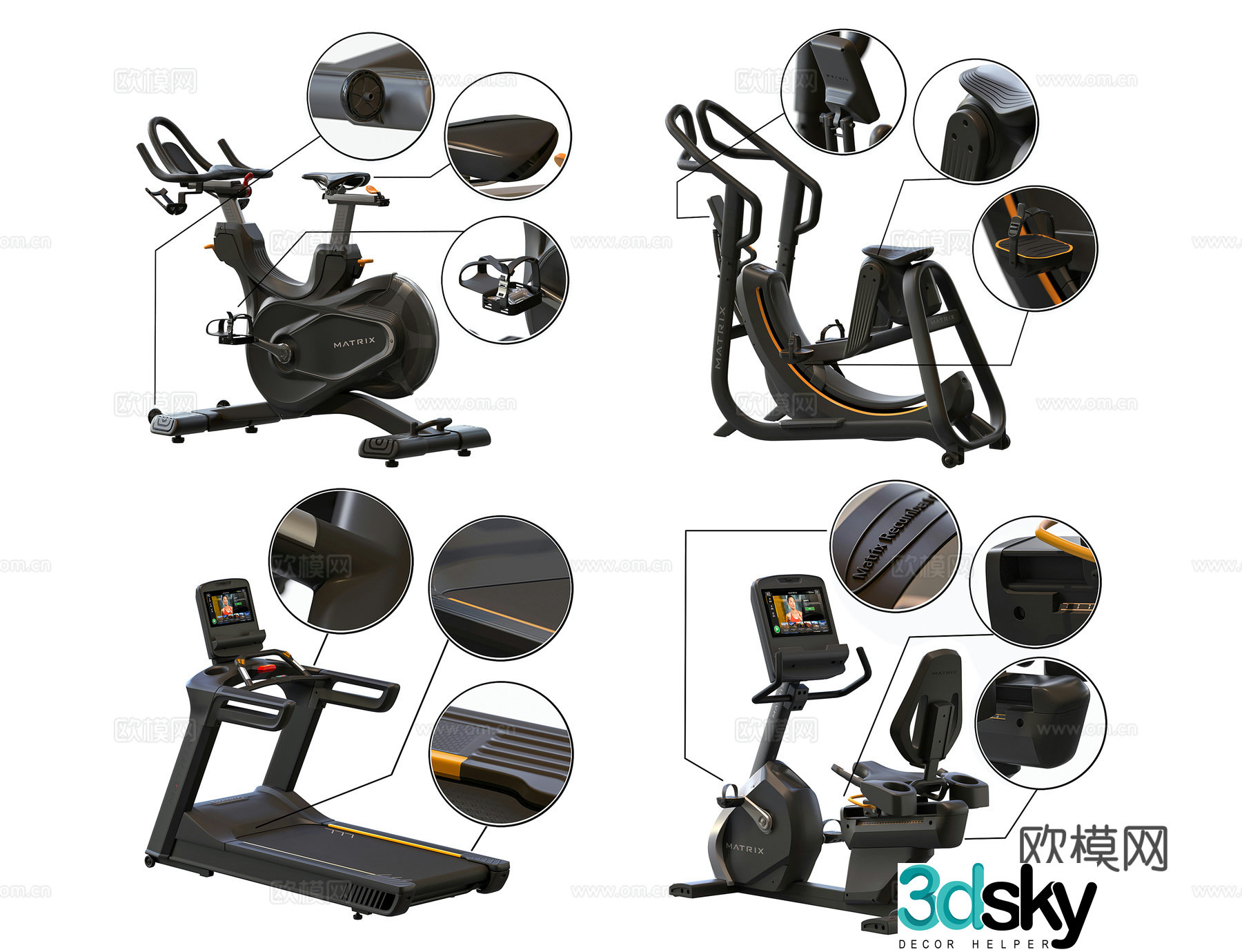Fitness equipment treadmill dynamic bicycle Quzhu gliding elliptical machine Fitness 3D model
