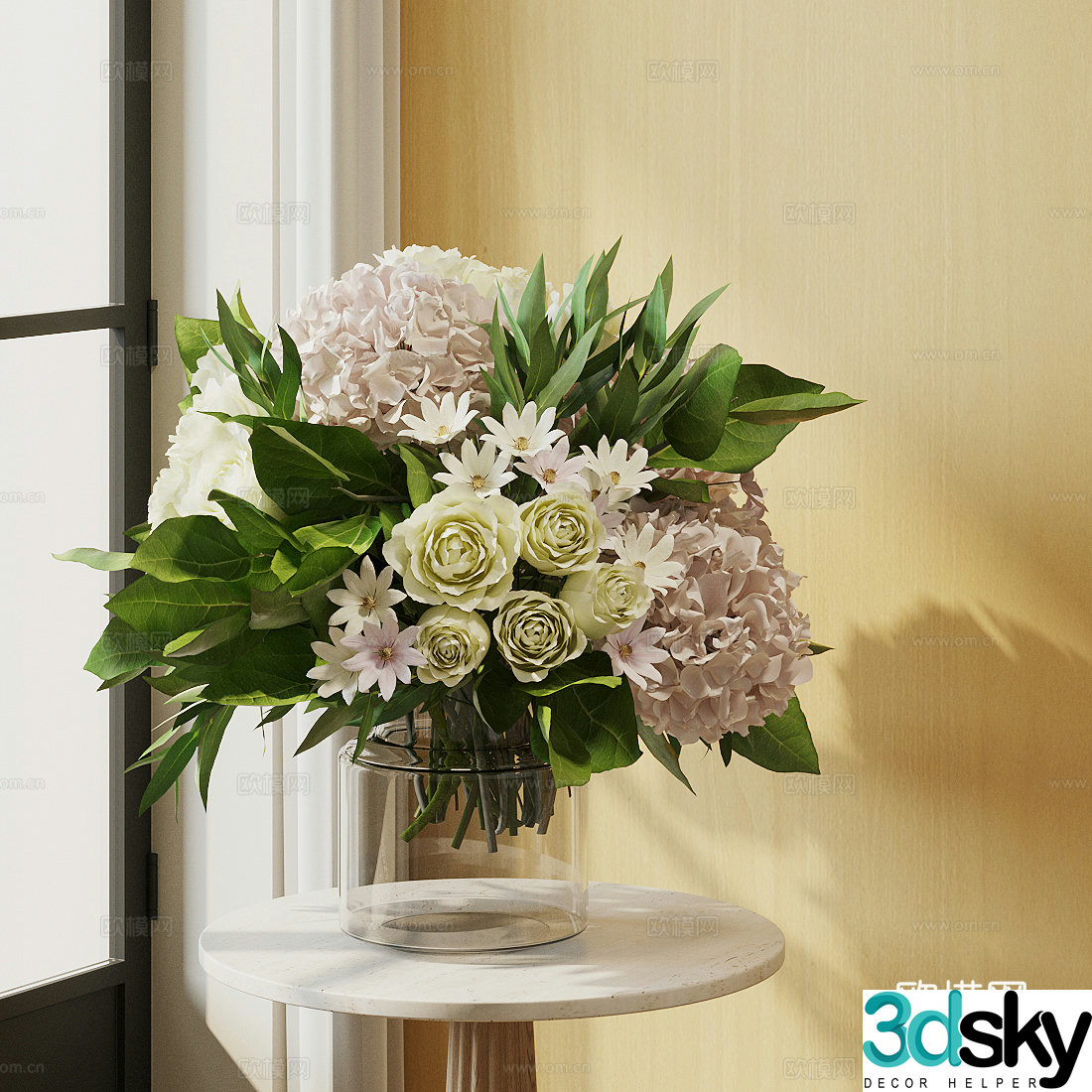 Flowers glass vases interior landscape flower art living room dining table vase ornaments hotel lobby flower art 3D model