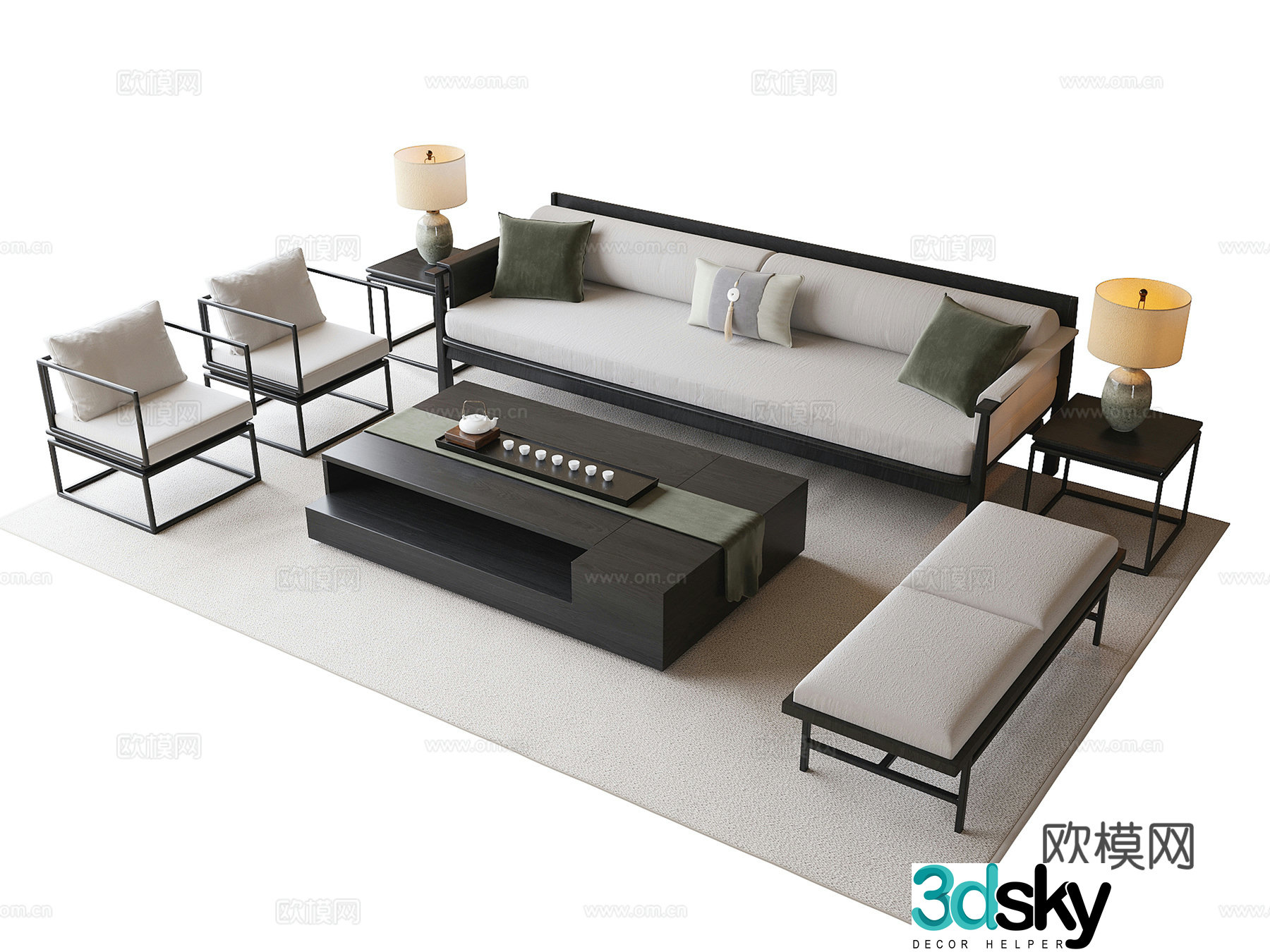 New Chinese sofa coffee table combination 3D model