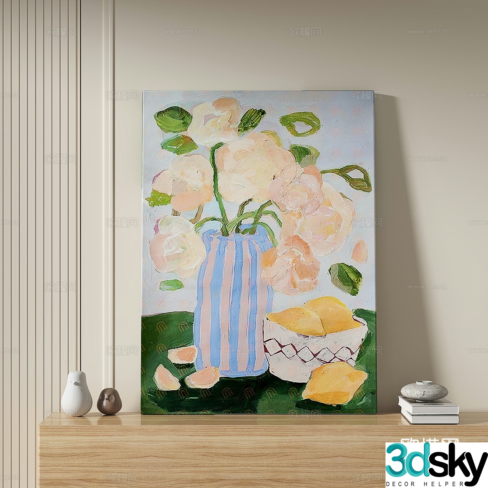 Modern simple abstract retro oil painting decorative painting 3d model