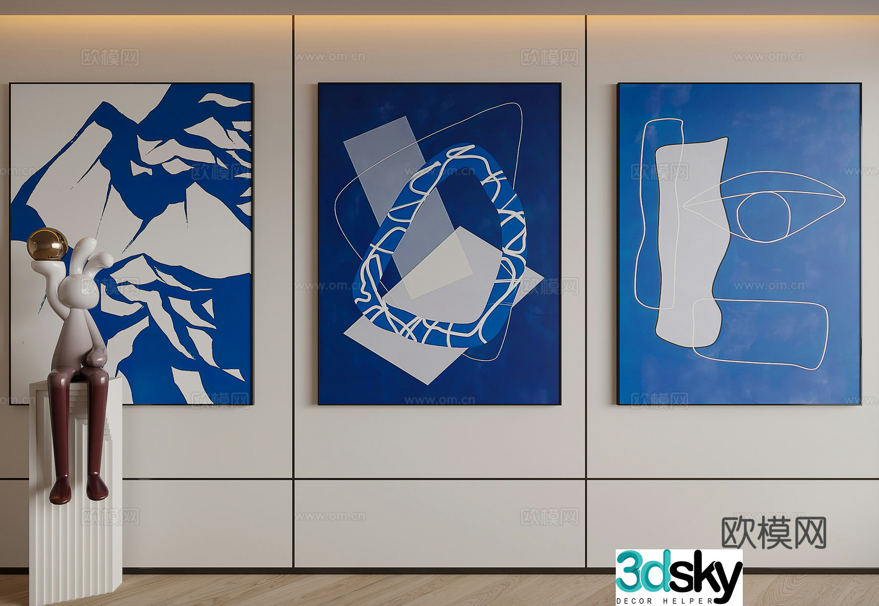 Modern Klein blue decorative painting 3d model