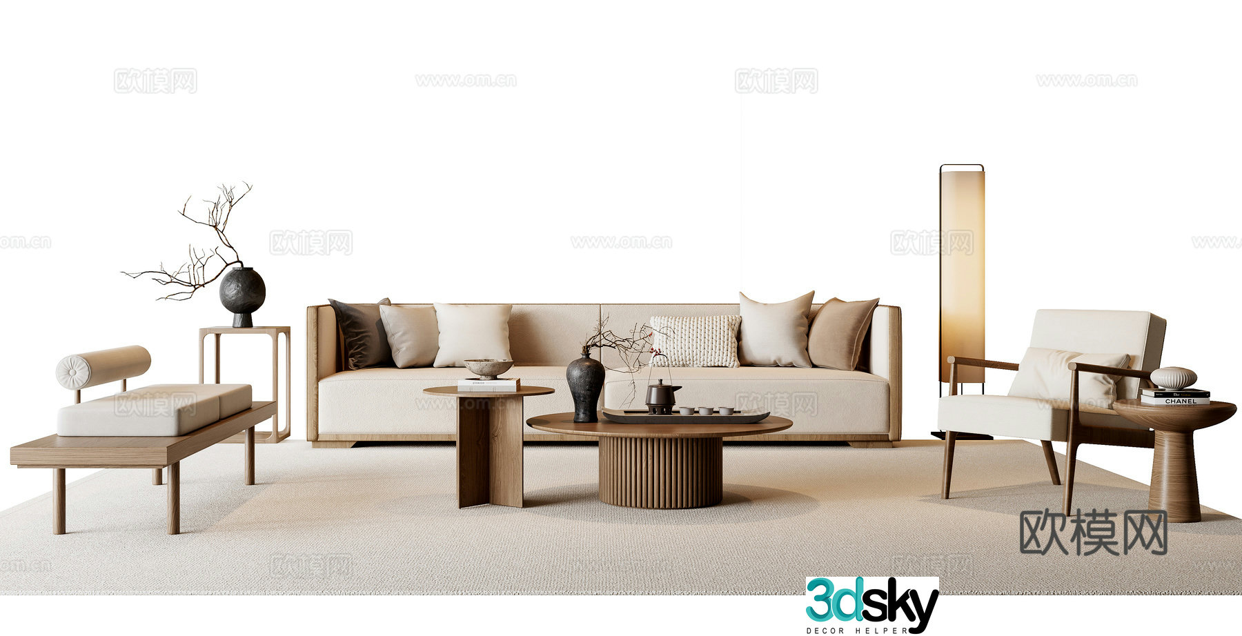 New Chinese sofa coffee table combination 3D model