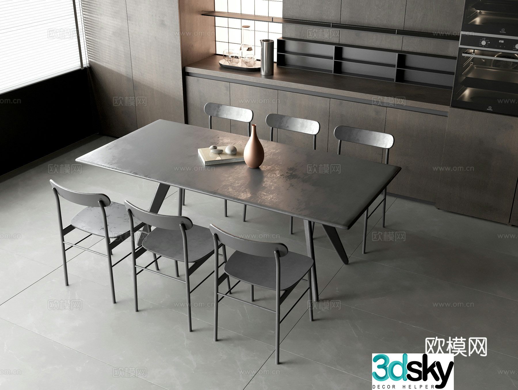 Solid wood dining table and chair combination Solid wood dining table Solid wood dining chair Solid wood sideboard Oven 3D model